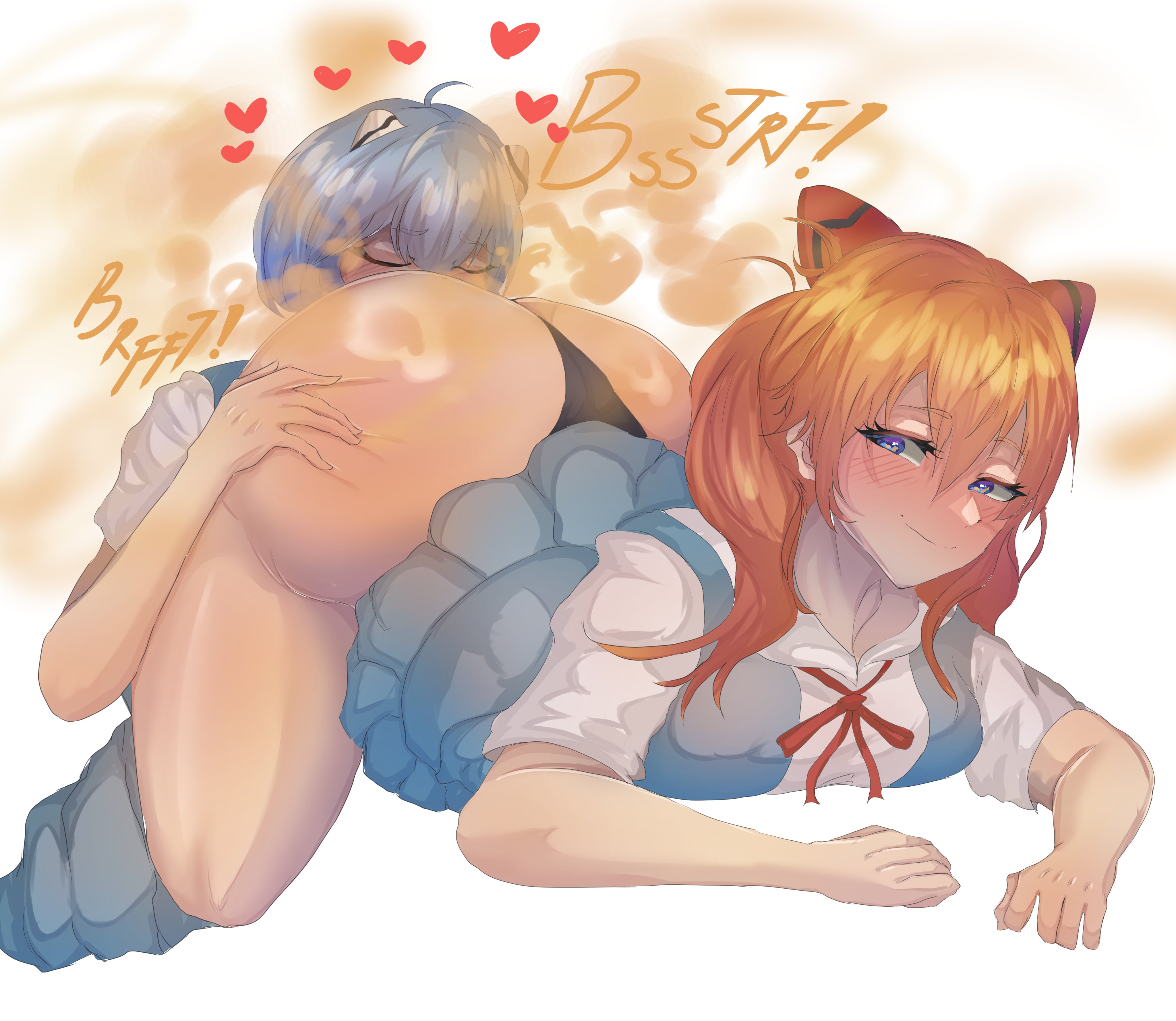 asuka langley sohryu, breasts, enjoying farts, fart, fart cloud, fart fetish, farting in face, female, melonarts2 (artist), neon genesis evangelion, rei ayanami, yuri