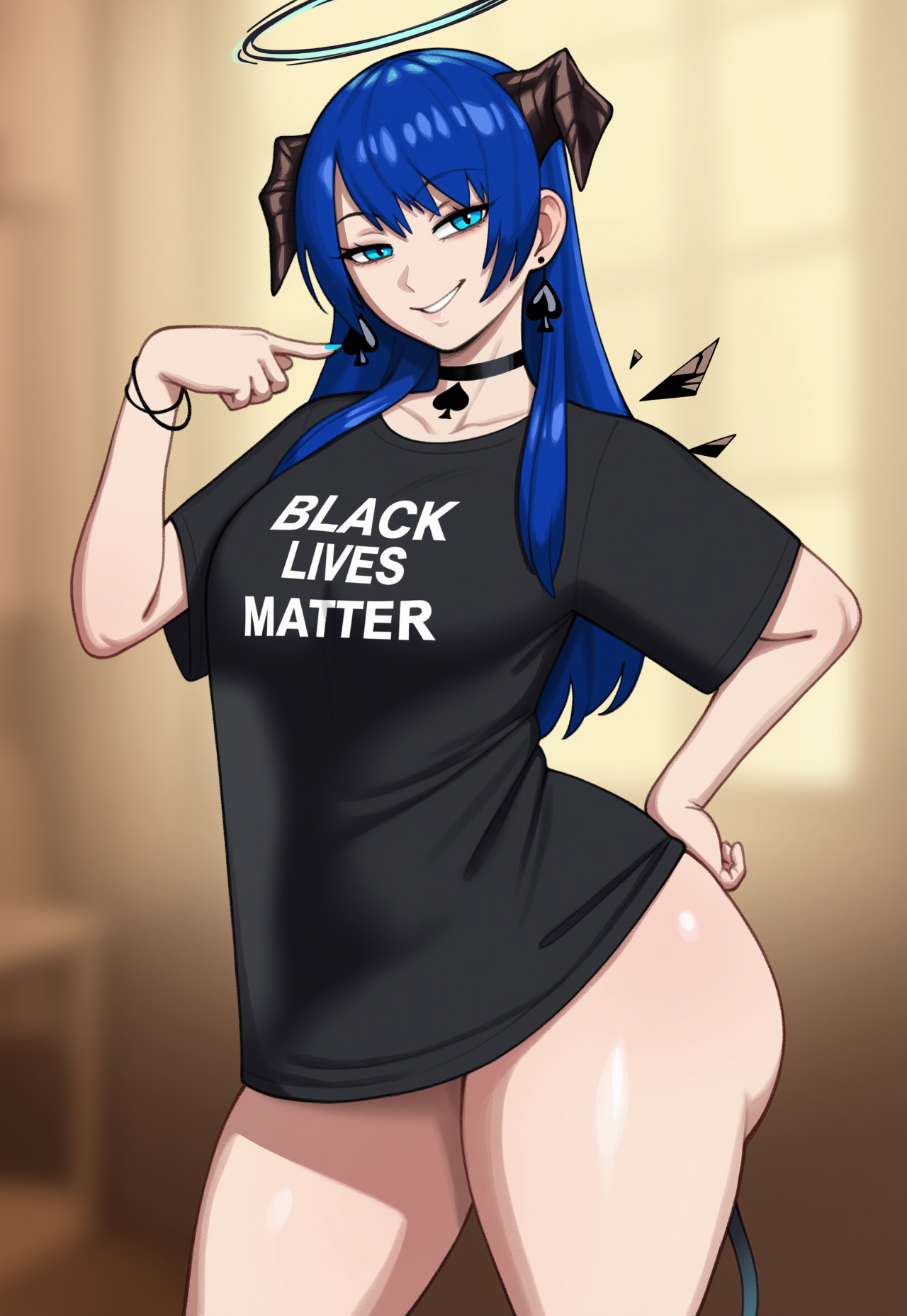 1girls, 2d, ai generated, arknights, ass, black lives matter, blacked, blacked clothing, blue eyes, blue hair, breasts, curvy, curvy female, curvy figure, female, female focus, female only, huge ass, huge breasts, light skin, light-skinned female, looking at viewer, mostima (arknights), onlycakez, qos, queen of spades, queen of spades symbol, solo, solo female, tail, thick thighs, wide hips