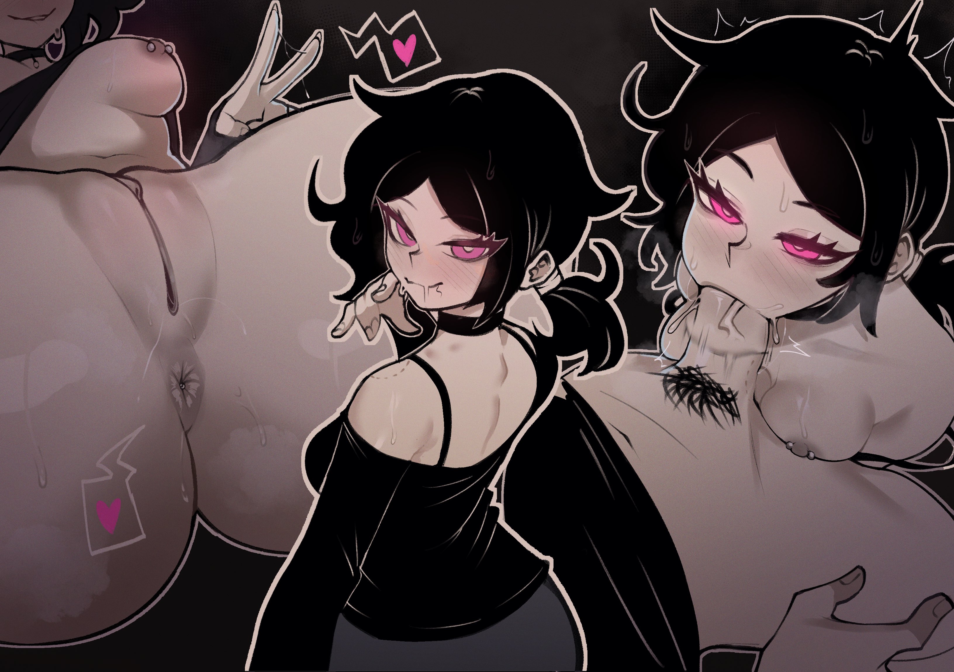 1boy, 1girls, andrew graves, anus, ashley graves, ass, asshole, big breasts, black hair, blowjob, breasts, brother and sister, dark hair, duo, fellatio, female, fi zz ill, glowing eyes, incest, light skin, light-skinned female, light-skinned male, male, nipple piercing, nipples, oral, pale skin, pale-skinned female, pale-skinned male, partially clothed, penis, penis in mouth, pierced nipples, piercing, piercings, pink eyes, pubic hair, pussy, sucking penis, tagme, the coffin of andy and leyley, vagina