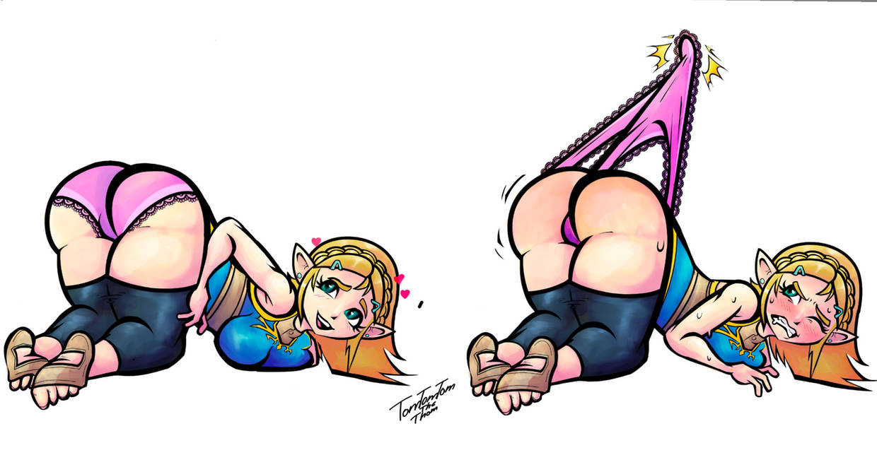 1girls, 2024, ass, ass up, big ass, blonde hair, blush, breath of the wild, clenched teeth, ear piercing, female, female wedgie, green eyes, heart, lace-trimmed panties, looking back, nintendo, open mouth, panties, pants, pants down, panty pull, pink panties, pointy ears, princess zelda, smile, sweat, tagme, the legend of zelda, thick thighs, thighs, tomtomtomthetom, top-down bottom-up, watermark, wedgie, zelda (breath of the wild)