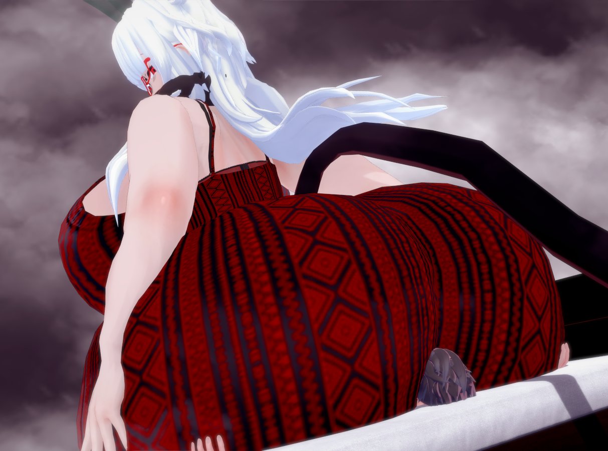 3d abaddon ass bbw big_beautiful_woman demon demon_girl elchuniloco facesitting flare_pants forbidden_pants giantess helltaker huge_ass huge_butt koikatsu larger_female size_difference taller_female taller_girl