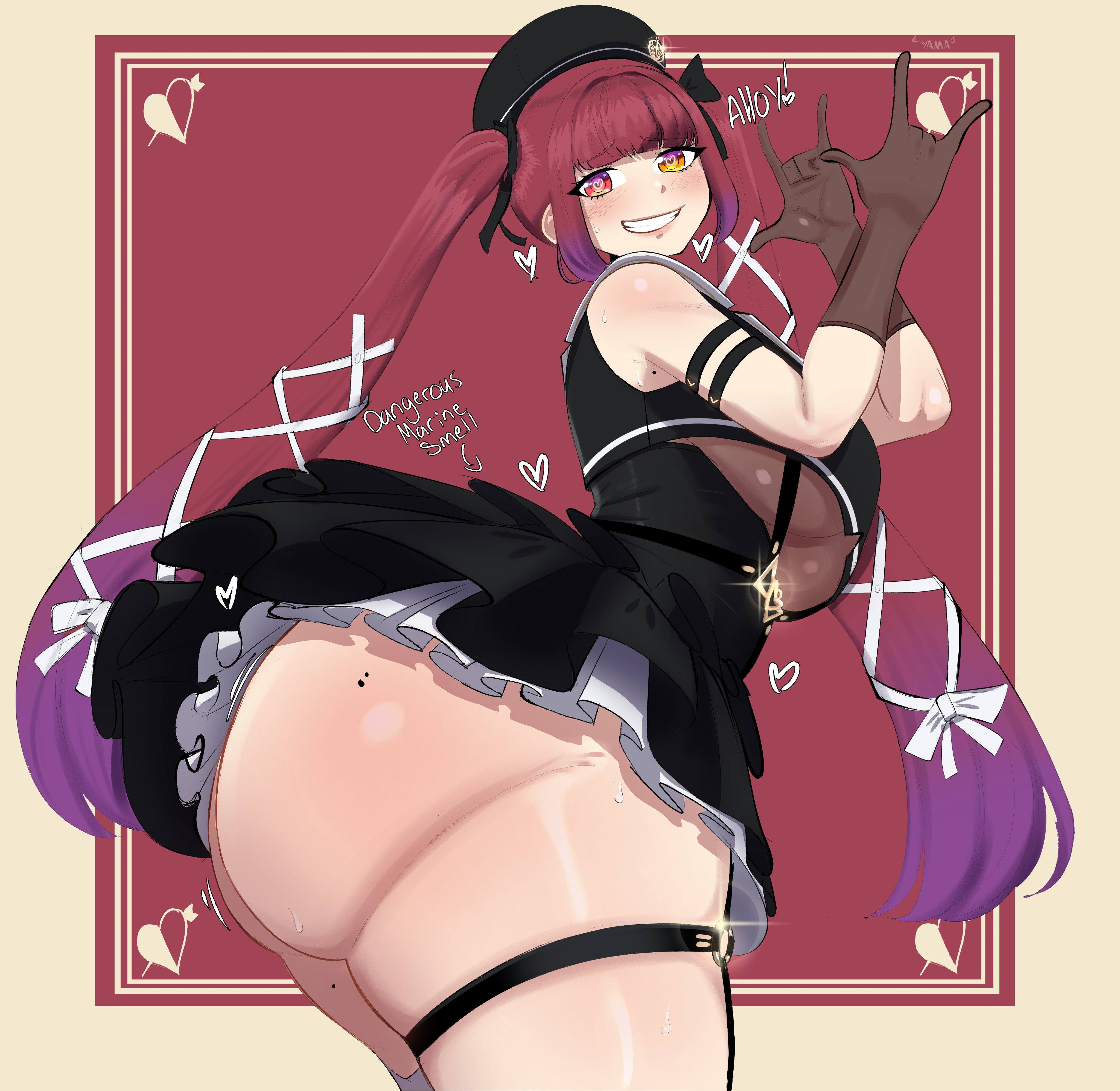 1girls, 2d, ass, big ass, bottom heavy, breasts, fat ass, female, female only, hololive, houshou marine, huge breasts, light skin, light-skinned female, looking at viewer, red hair, skirt, solo, solo female, tagme, thick thighs, thighs, twintails, virtual youtuber, yamathegod