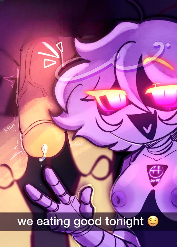 1boy, 1girls, 1girls1boys, blowjob, blushing female, cock, cock worship, cum, male/female, murder drones, n (murder drones), penis, purple eyes, purple hair, robot, robot girl, robot humanoid, straight, sucking penis, tsukyiio, uzi (murder drones)