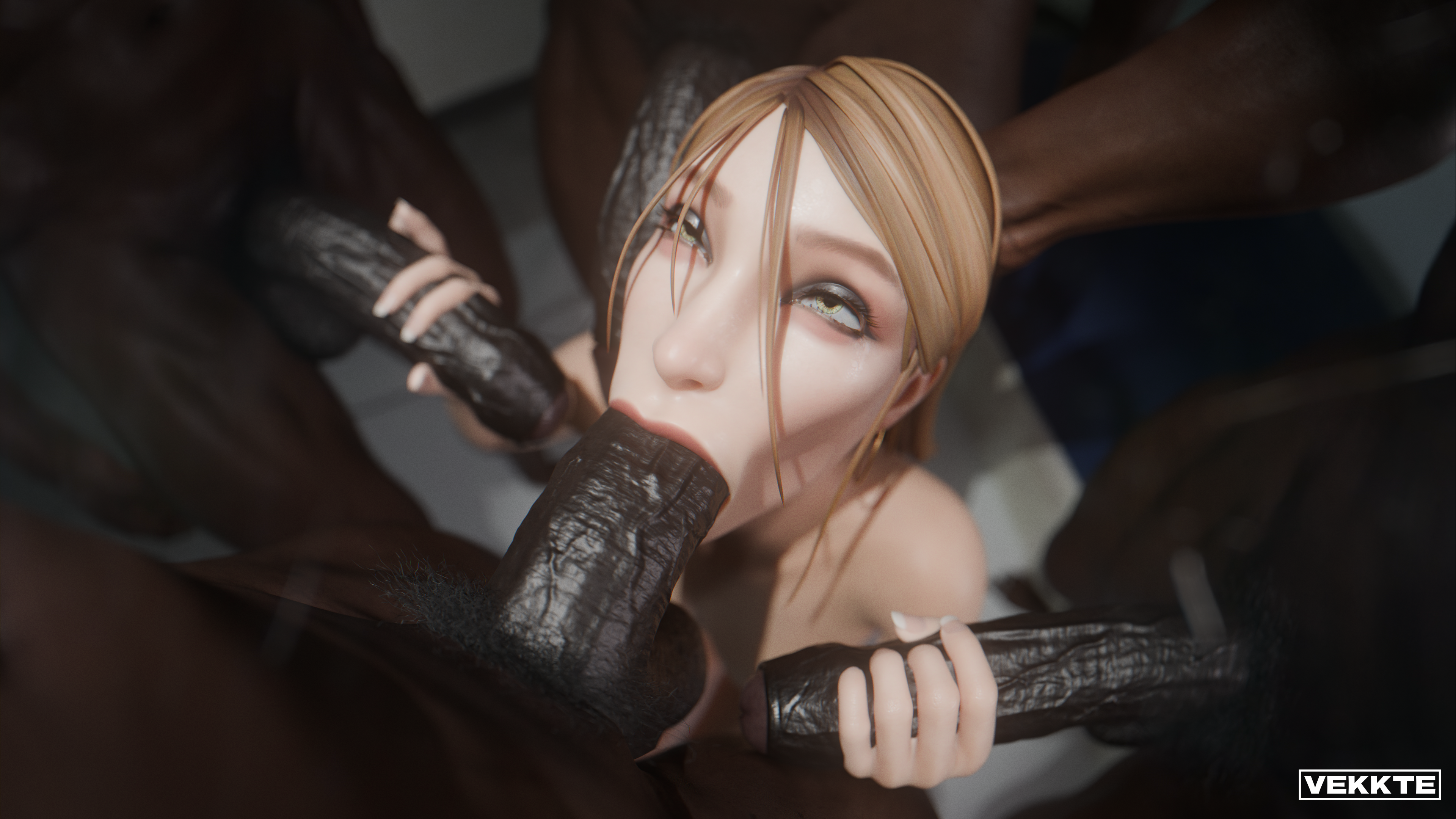 :>=, 1girls, 3d, 4boys, big penis, blonde female, blonde hair, blowbang, blowjob, breasts, dark skin, dark-skinned male, deepthroat, depth of field, double handjob, fellatio, foreskin, gangbang, green eyes, green-eyed female, handjob, hi res, huge cock, huge testicles, human, human on human, human only, interracial, kneeling, kneeling oral position, life is strange, light skin, light-skinned female, long penis, looking at viewer, multiple boys, nipples, nude, nude female, nude male, pov, pov eye contact, pov male, rachel amber, sex, straight sex, tagme, testicles, thick penis, uncircumcised, uncut, veiny penis, vekkte, young, young female