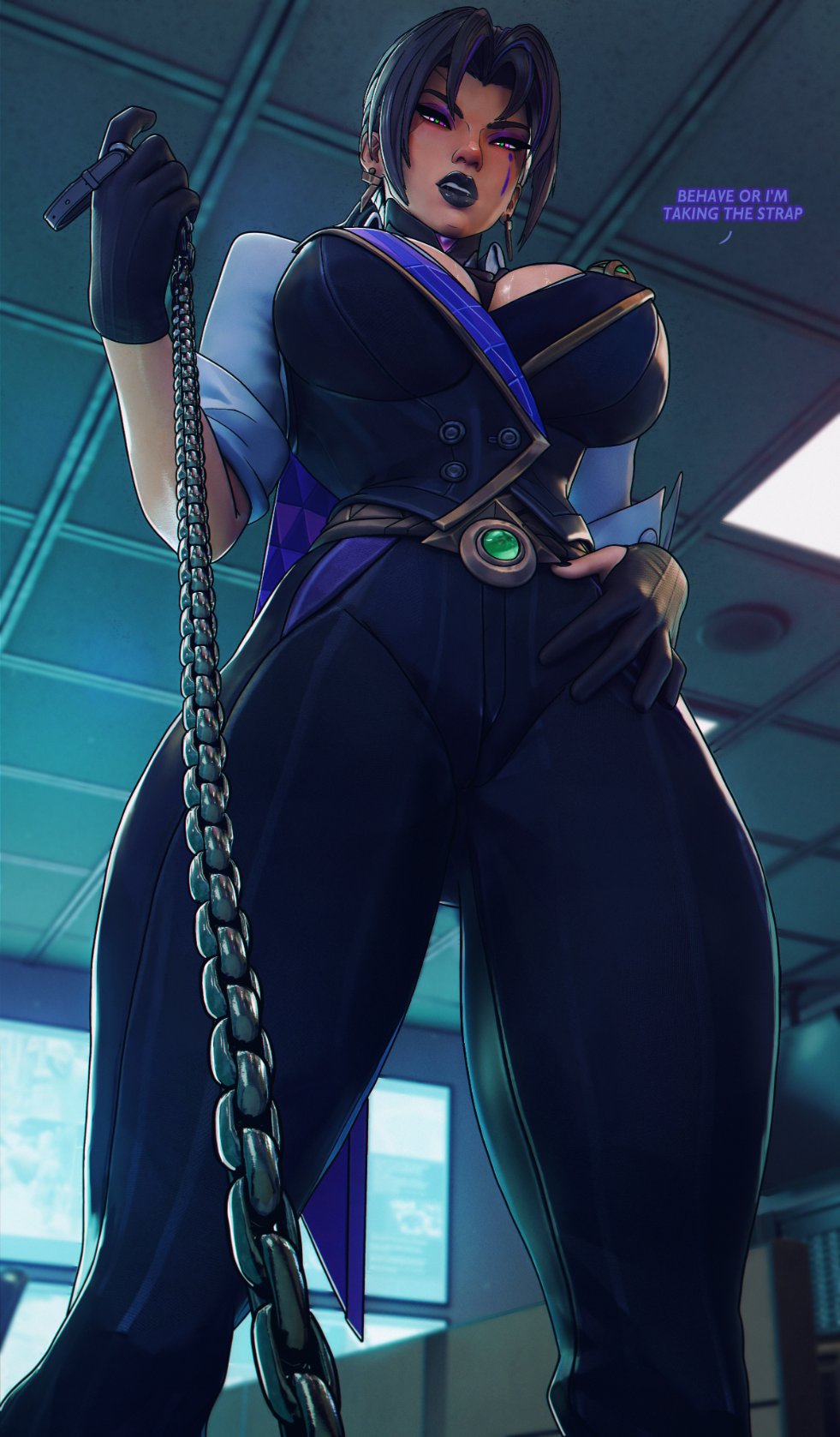 3d, big ass, big breasts, femdom, fully clothed, imminent pegging, leash, leash pull, leashed pov, low-angle view, marvel, marvel rivals, pov, psylocke, psylocke (business elite), sfrinzy, solo, strap-on, strapon, thick thighs, threat, threatening, threatening with weapon, x-men