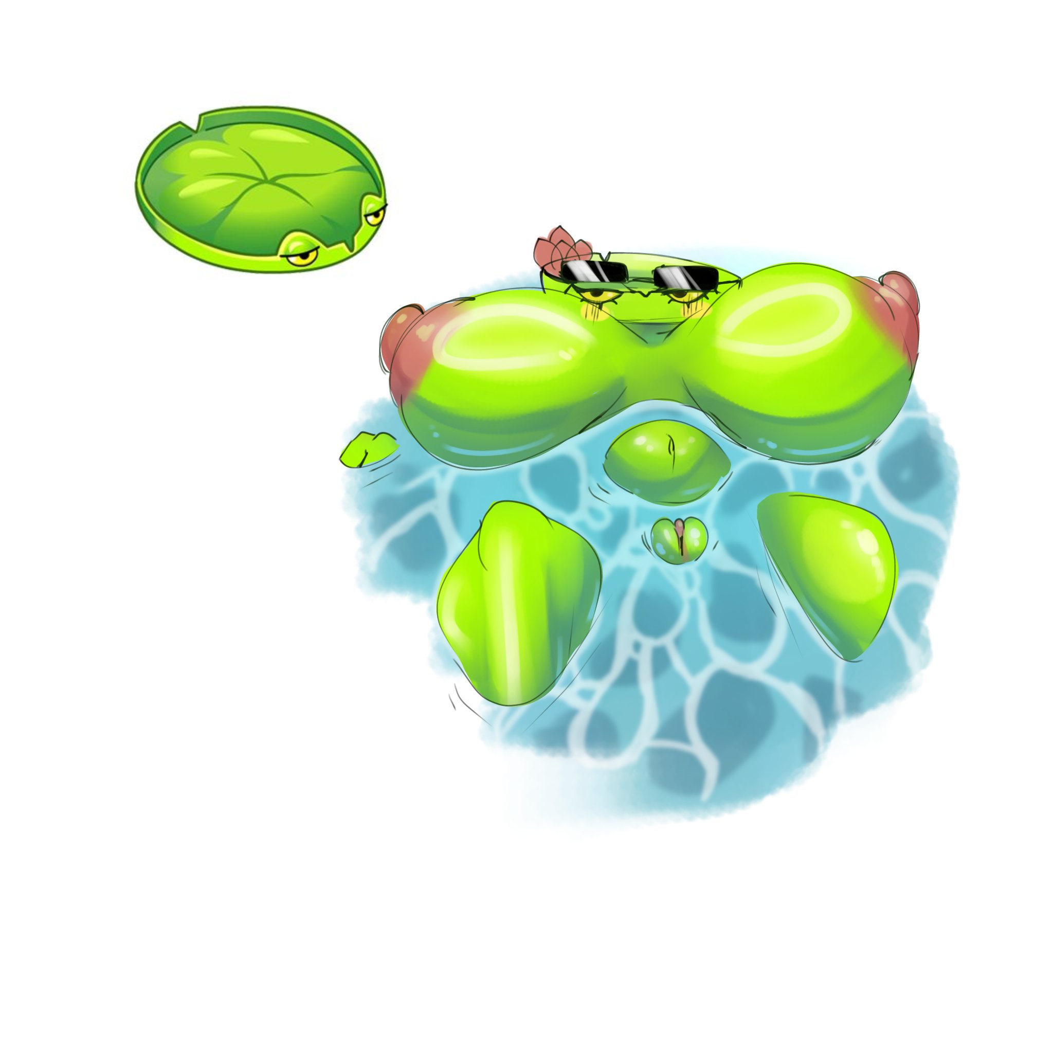 1girls, big areola, big breasts, blush, breasts, daybreaker ktc7, female, female only, giant breasts, gigantic breasts, glasses, huge areolae, huge breasts, in water, large breasts, lily pad (pvz), massive breasts, naked, naked female, nude, nude female, plant, plant girl, plants vs zombies, shades, showing pussy, water