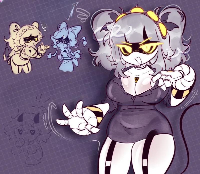 big boobs, big breasts, boobs, breasts, female, female focus, female only, grey hair, grey shirt, j (murder drones), murder drones, robot girl, robot humanoid, sexy body, sexy female, tessa elliot, thick thighs, thighs, tsukyiio, yellow eyes