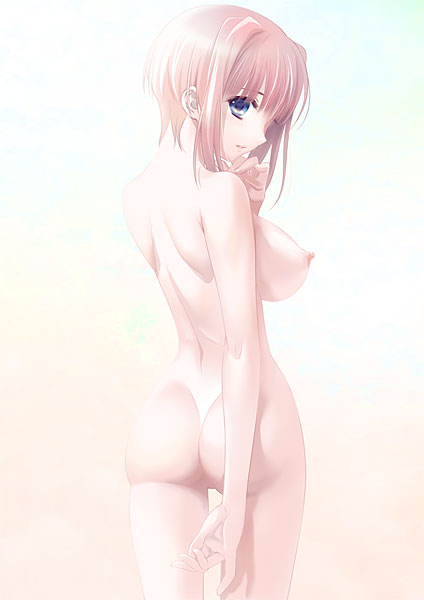 1girls ass blonde_hair blue_eyes breasts female hands large_breasts looking_back nanase_ren night_shift_nurses nude ren_no_koi santa_maria santa_matsuri short_hair solo tan tanline thigh_gap yakin_byoutou