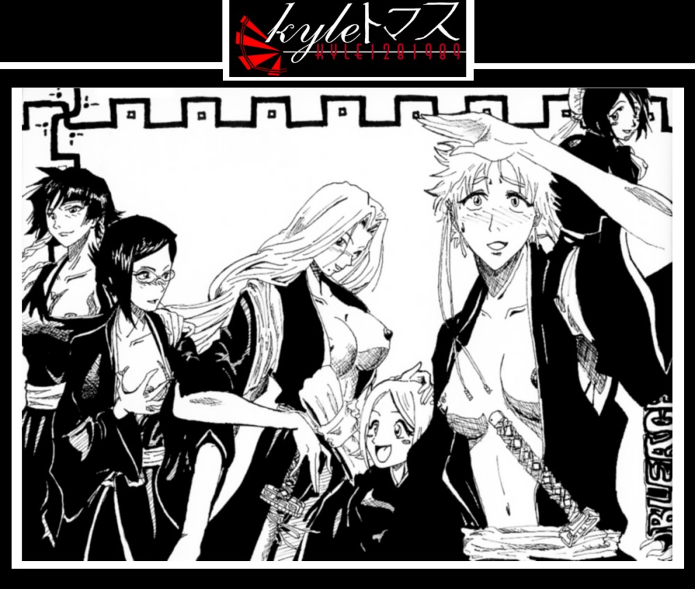 6+girls 6girls black_and_white bleach breasts female female_only hinamori_momo ise_nanao kotetsu_isane kusajishi_yachiru matsumoto_rangiku monochrome multiple_girls soifon sos_(soshimi) soul_reaper