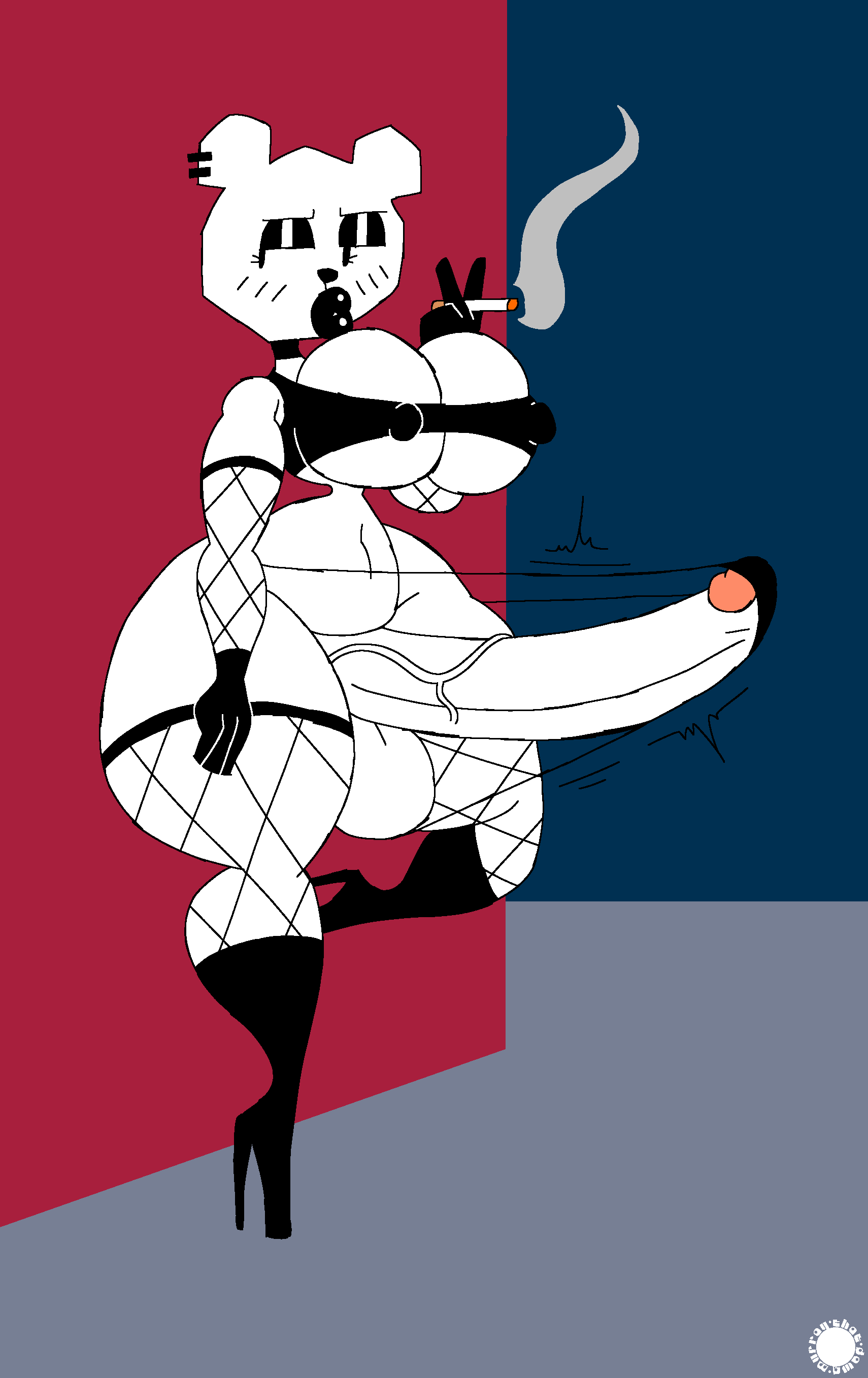 1futa, absurd res, aliasing, alternative fashion, anthro, armwear, artist logo, artist name, balls, bar emanata, bear, big breasts, big penis, blush, blush lines, boots, breasts, cartoon network, casual, choker, cigarette, clothing, crop top, curvy figure, digital media (artwork), ear piercing, ear ring, emanata, erection, eyelashes, eyeshadow, fishnet armwear, fishnet clothing, fishnet legwear, fishnet thigh highs, flash emanata, footwear, futa only, futanari, genitals, glistening, glistening lips, gloves, goth, gynomorph, handwear, hi res, high heeled boots, high heels, holding cigarette, holding object, hourglass figure, huge penis, humanoid genitalia, humanoid penis, intersex, jewelry, knee boots, knee highs, legwear, lips, logo, makeup, mammal, navel, necklace, nipple outline, penis, piercing, ring piercing, shirt, shoes, signature, small waist, solo, spherical breasts, teri (tawog), text, thatdawgmurray, the amazing world of gumball, thick lips, thick thighs, thigh highs, thong, topwear, underwear, vein, veiny penis, wasp waist, white body, wide hips