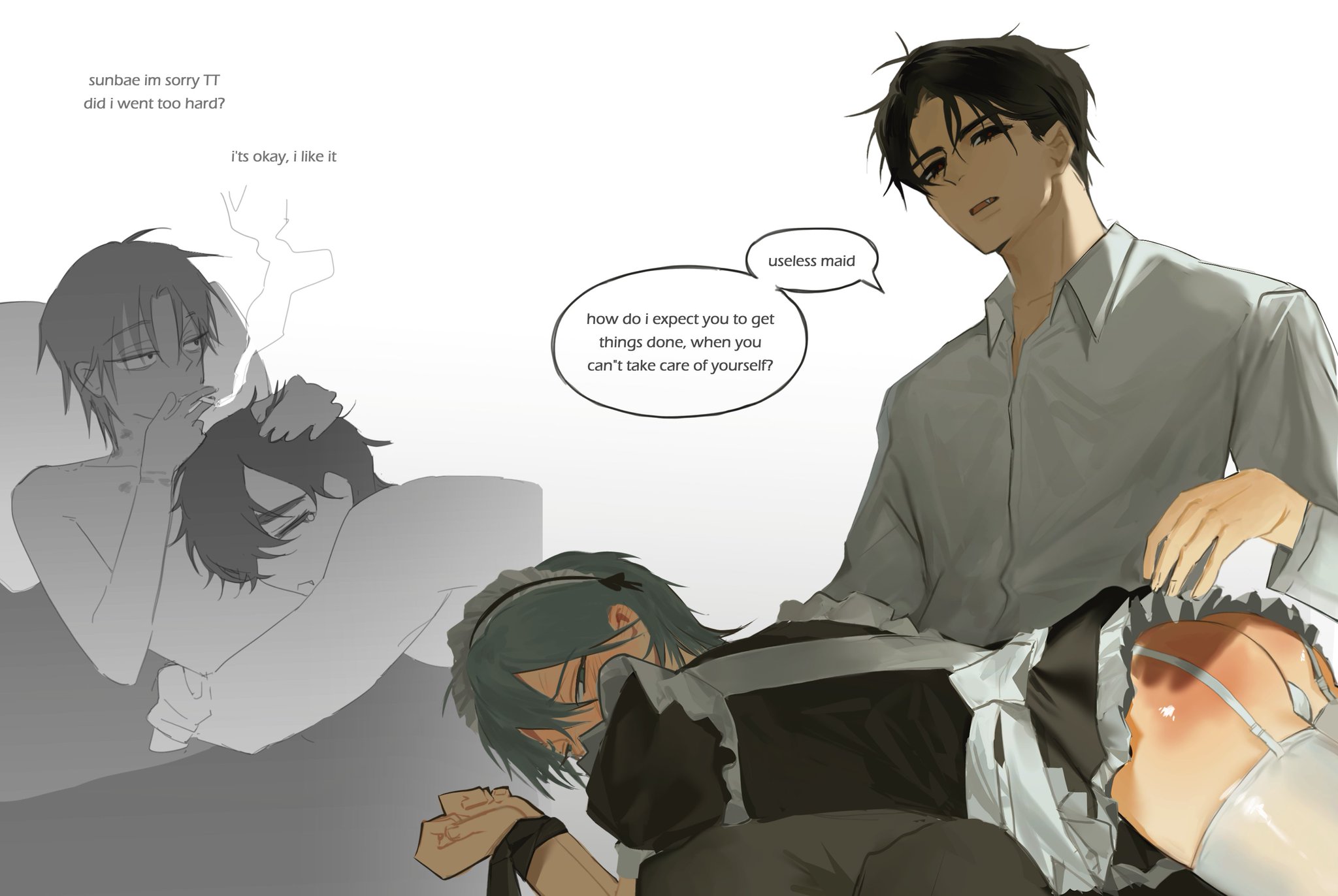 alien stage, dominant, gay, ivan (alien stage), maid, maid dress, spanking, till (alien stage), yaoi