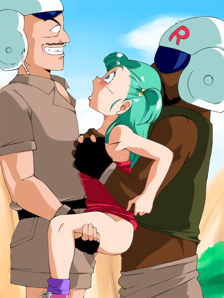 2boys age_difference anal aqua_hair blue_eyes blush bottomless breast_grab bulma_briefs cloud dark-skinned_male dark_skin defeat defeated defeated_heroine double_penetration dragon_ball dragon_ball_(classic) endured_face eye_contact facial_hair female forced grin groping_from_behind group_sex hair hair_bobbles hair_ornament head_back held_up helmet human interracial lifting looking_at_another looking_down looking_up male moaning moustache multiple_boys old_school_academy open_mouth outdoors rape red_tubetop reverse_suspended_congress sandwiched screaming sex shiny shiny_hair shock short_hair side_ponytail size_difference sky small_breasts smile socks stand_and_carry_position standing standing_sex straight strapless surprised suspended_congress sweat teeth thigh_grab threesome tubetop upright_straddle vaginal_penetration