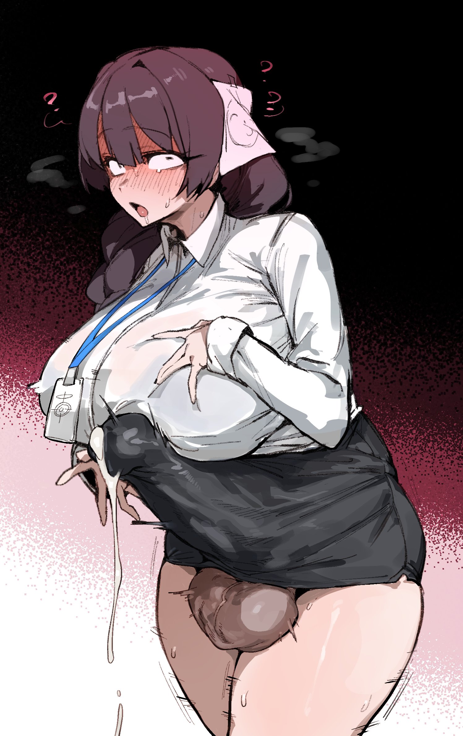 ?, 1futa, 2026, 2d, 2d (artwork), balls, balls clench, ballsack, big breasts, big penis, big thighs, blue archive, blush, blushing, blushing at viewer, blushing profusely, breasts, breedable hips, bulge, bulge through clothing, clothed, clothed futa, clothing, color, colored, confused, cum, cum through clothes, cum under clothes, doppel, dripping, dripping cum, drool, drooling, ejaculation, ejaculation under clothes, erection, erection under clothes, female sensei (blue archive), female sensei (blue archive) (xipa), futa only, futanari, horny, horny futa, huge breasts, huge penis, large breasts, large penis, looking at viewer, massive breasts, open mouth, penis, penis under skirt, sensei (blue archive), solo, solo focus, solo futa, teacher, testicles, thighs, tongue, voluptuous, voluptuous female, wide hips