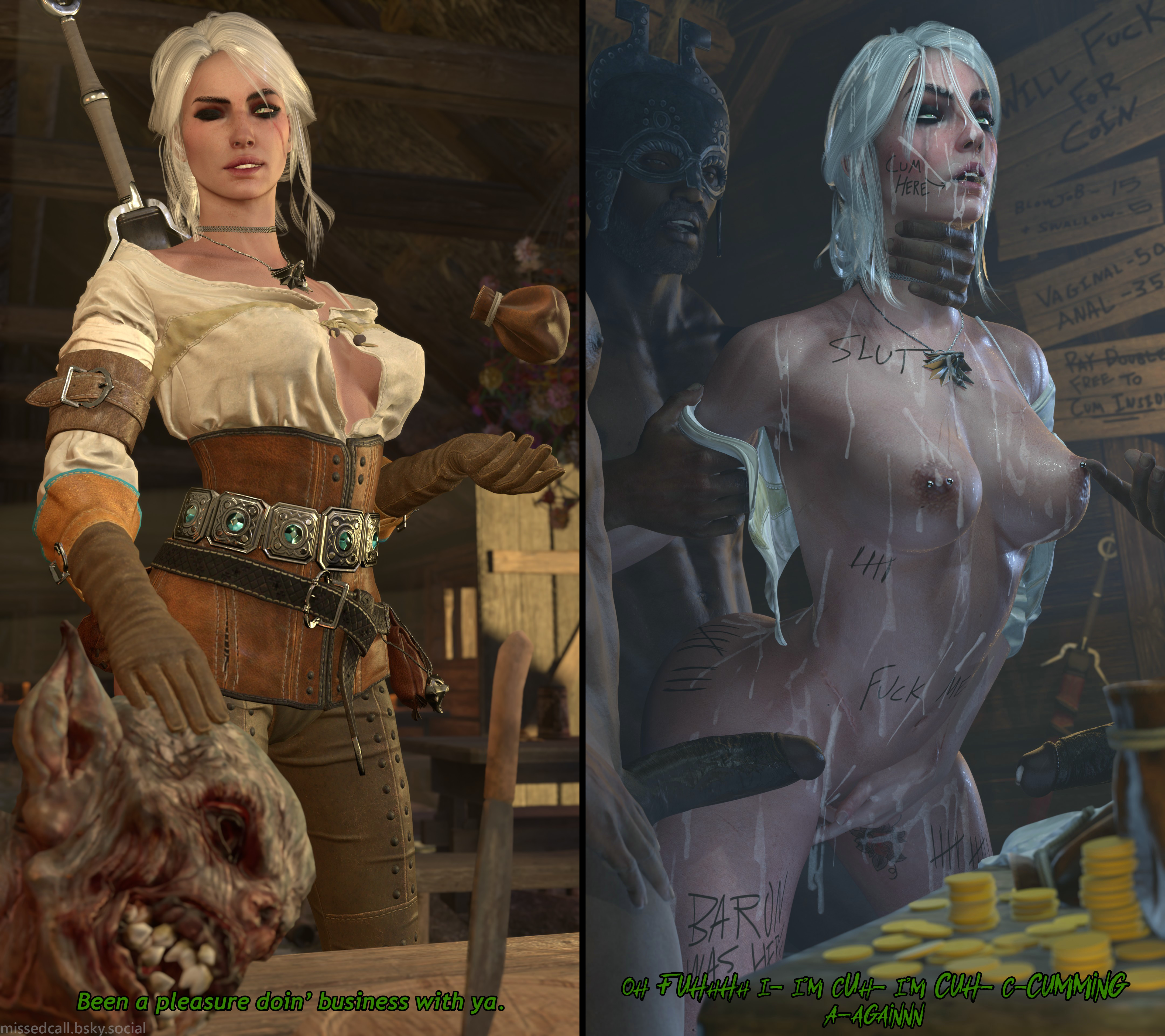 1girl, 3boys, 3d, alternate version available, ambiguous penetration, arm grab, ass, big penis, breasts, brown gloves, cd projekt red, choker, ciri, completely nude, contract, cum, cum on body, cum on breasts, cum on face, dark skin, dark-skinned male, female, freckles, freckles on face, fucked silly, gloves, gold, green eyes, instant loss 2koma, interracial, light skin, light-skinned female, light-skinned male, male, markings, mascara, masturbation, missed call, nipple piercing, nipples, nipples touching, nude, penetration, penis, pierced nipples, runny makeup, runny mascara, scar, sex, sword, tattoo, the witcher (series), the witcher 3: wild hunt, throat grab, white hair, witcher medallion