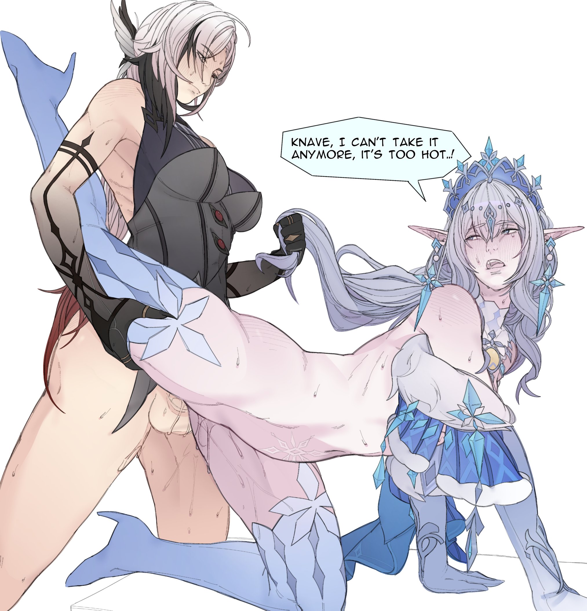 arlecchino (genshin impact), athletic, athletic female, blackrunel, blush, blushing, boobs, breasts, clothed, clothed sex, clothes, clothing, cum, cum in pussy, cum inside, cumming, cumming while penetrating, dickgirl, dominant female, elf, elf ears, elf female, elf girl, female, female focus, female penetrated, fucked, fucked from behind, fucked silly, futa on female, futanari, genshin impact, hips, hoyoverse, long hair, milf, mommy, mother, no pants, older female, penis, penis in pussy, shirt only, submissive female, thick hips, thick thighs, thighs, tits, tsaritsa (genshin impact), vaginal, vaginal penetration, vaginal sex, wide hips, younger female