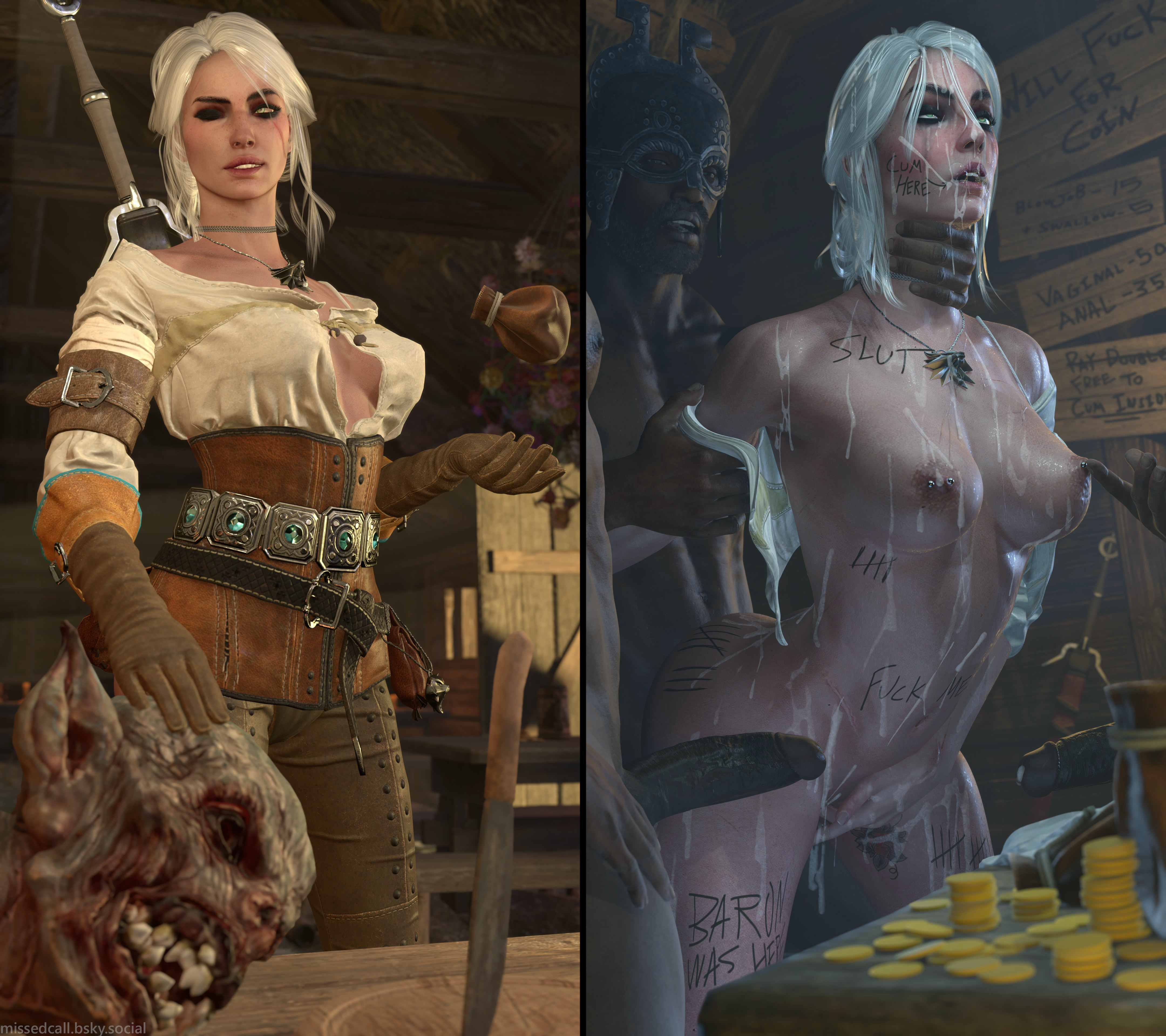 1girl, 3boys, 3d, alternate version available, ambiguous penetration, arm grab, ass, big penis, breasts, brown gloves, cd projekt red, choker, ciri, completely nude, contract, cum, cum on body, cum on breasts, cum on face, dark skin, dark-skinned male, female, freckles, freckles on face, fucked silly, gloves, gold, green eyes, instant loss 2koma, interracial, light skin, light-skinned female, light-skinned male, male, markings, mascara, masturbation, missed call, nipple piercing, nipples, nipples touching, nude, penetration, penis, pierced nipples, runny makeup, runny mascara, scar, sex, sword, tattoo, the witcher (series), the witcher 3: wild hunt, throat grab, white hair, witcher medallion