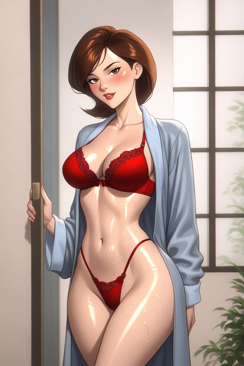 ai_generated breasts brown_eyes brown_hair faprunner78 helen_parr hips lingerie looking_at_viewer mature_female medium_breasts milf mother natural_breasts oiled_skin red_lingerie sexy slim_female slim_waist superheroine the_incredibles the_incredibles_2 thick_thighs thighs waist wide_hips