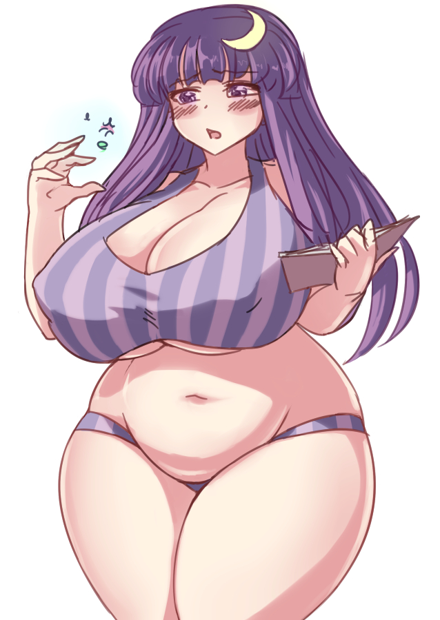 bbw belly_overhang big_belly big_breasts big_female blush chubby chubby_female embarrassed fat fat_ass fat_female fat_fetish fat_girl fat_woman fatty jadf large_female overweight overweight_female patchouli_knowledge plump pork_chop thick_thighs touhou weight_gain white_background