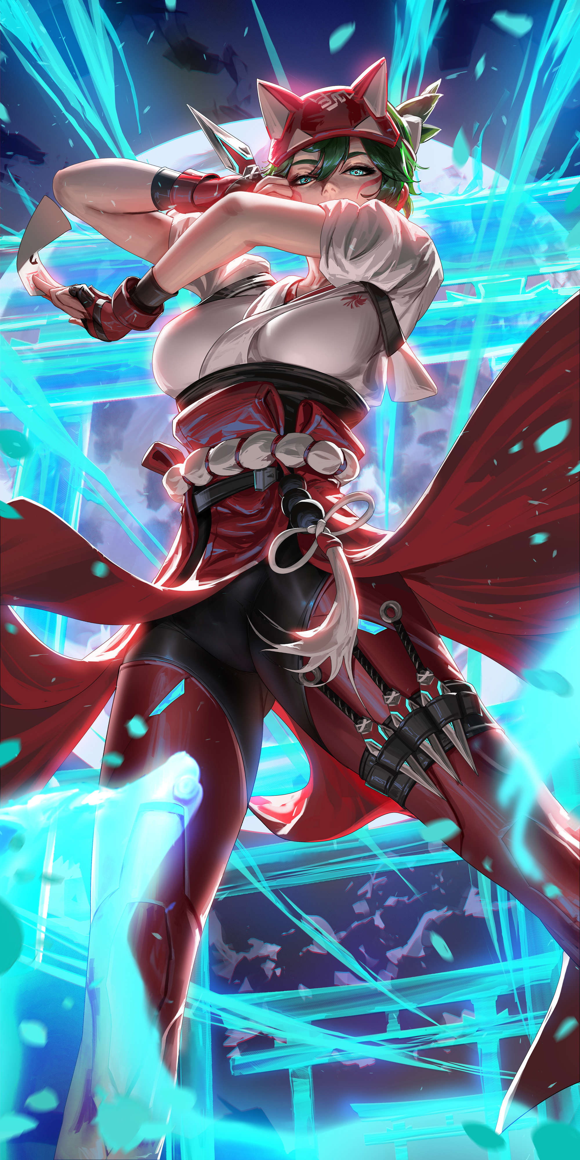 asian, asian female, female, green eyes, green hair, kiriko (overwatch), kunoichi, liang xing, overwatch, overwatch 2, tagme, very high resolution