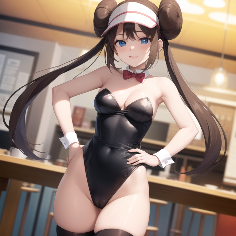 1girls, 2d, ai generated, ass, bare arms, bare back, bare shoulders, bare thighs, big breasts, black bunny ears, black leotard, bow tie, bowtie, breasts, bunny ears, bunny girl, bunny tail, bunnysuit, cleavage, coffee cup, exposed breasts, female, female only, highres, leotard, lingerie, looking at viewer, low-angle view, medium breasts, nintendo, partially clothed, playboy bunny, pokemon, pokemon bw2, pool, pov, pussy, rosa (pokemon), sad, short hair, solo, thick, thick ass, thick thighs, thighhighs