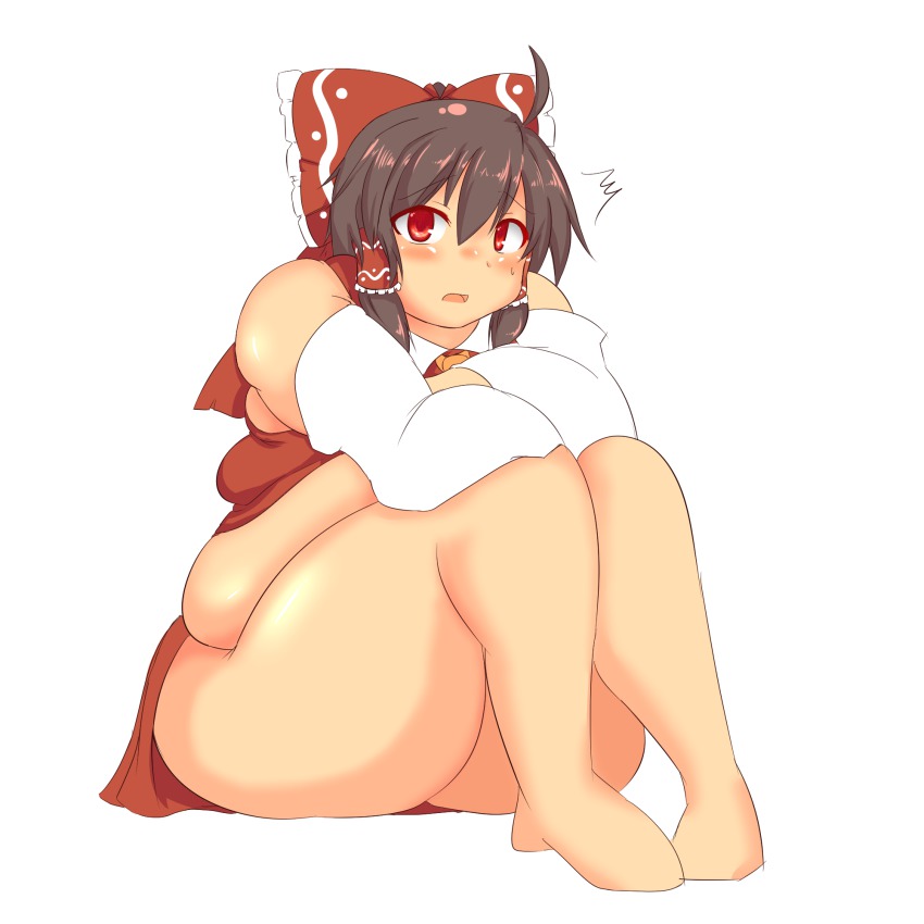 bbw belly_overhang big_belly big_breasts big_female blush chubby chubby_female embarrassed fat fat_ass fat_female fat_fetish fat_girl fat_rolls fat_woman large_female nengorogoro obese obese_female overweight overweight_female plump reimu_hakurei sitting thick_arms thick_thighs touhou