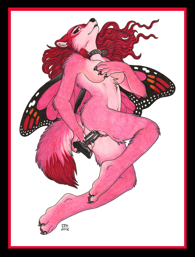 2012 anthro breasts butterfly canine collar covering dildo female fur furry hair hybrid insects insertion luthiennightwolf maraschino masturbation nude penetration pink_fur pussy red_hair sex_toy solo vaginal_insertion vaginal_penetration wings wolf