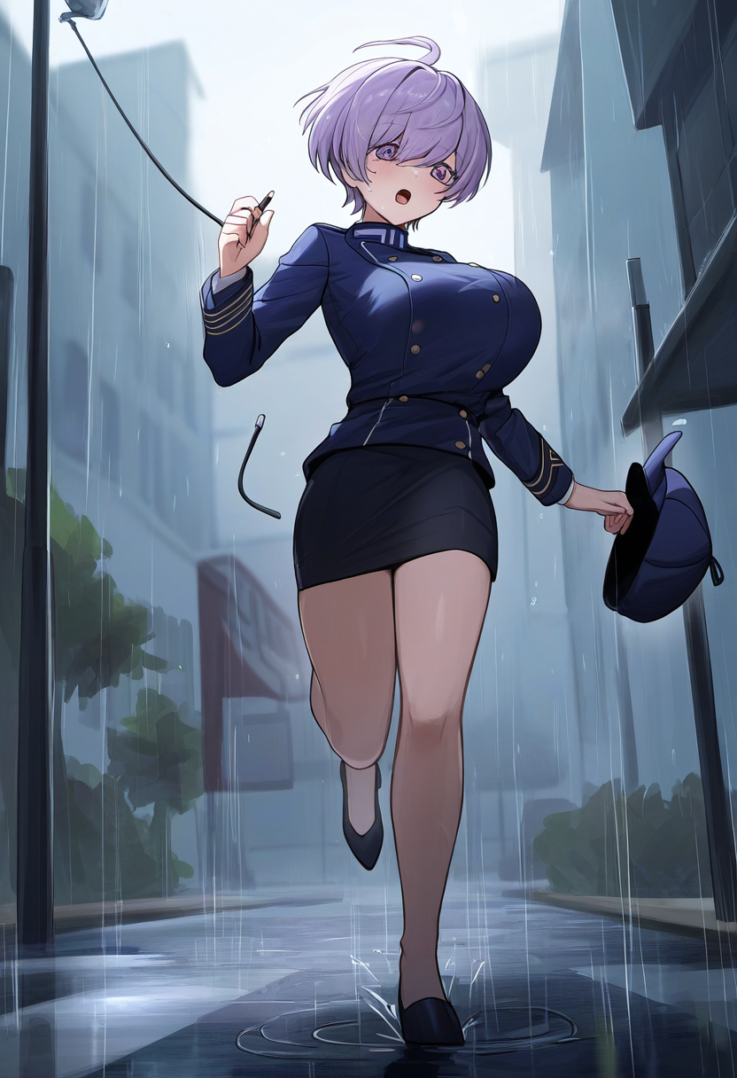 ai_generated blue_clothing blue_skirt bouncing_breasts breasts breasts_bounce gender_transformation genderswap_(mtf) gigantic_breasts high_heels huge_breasts large_breasts master_detective_archives:_rain_code pencil_skirt rule_63 running stable_diffusion yuma_kokohead