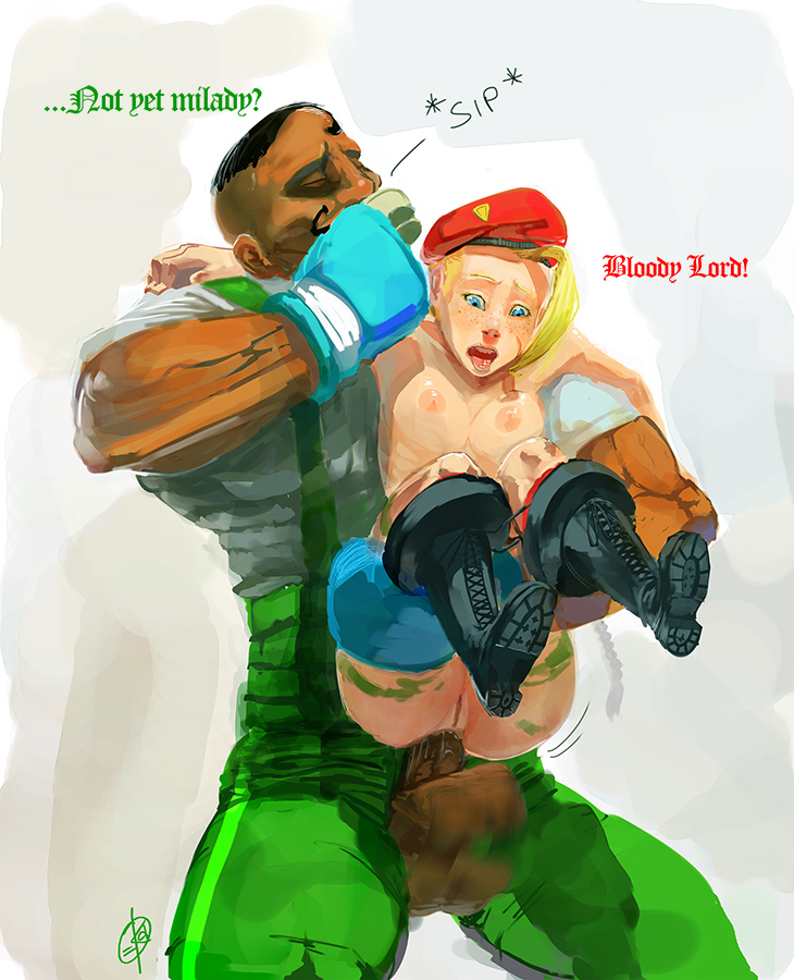 anal beret blonde_hair blue_eyes boots braid breasts cammy_white capcom clothed_sex dark-skinned_male dark_skin dudley female footwear freckles hair human interracial kenno_arkkan kennoarkkan male nipples pussy reverse_suspended_congress sex straight street_fighter tea testicles tongue