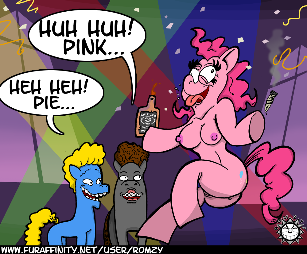 1girls 2boys alcohol alternate_species anthro anus ass beavis beavis_and_butt-head breasts butt-head crossover dialogue drugs drunk equine female friendship_is_magic hasbro horse humor male mtv my_little_pony nipples paramount_pictures party pink_hair pinkie_pie_(mlp) ponification pony pussy speech_bubble straight_hair toony what