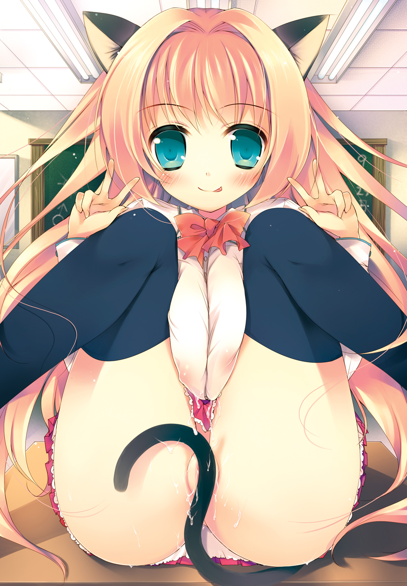 animal_ear hisama_kumako nopan pussy_juice tail thighhighs