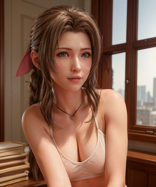 aerith_gainsborough ai_generated brown_hair final_fantasy final_fantasy_vii final_fantasy_vii_remake green_eyes looking_at_viewer