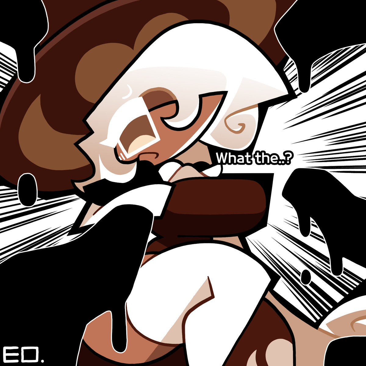 comic panel, cookie run, cookie run kingdom, latte cookie (cookie run), suprised, suprised look, tentacle, tungmi9697