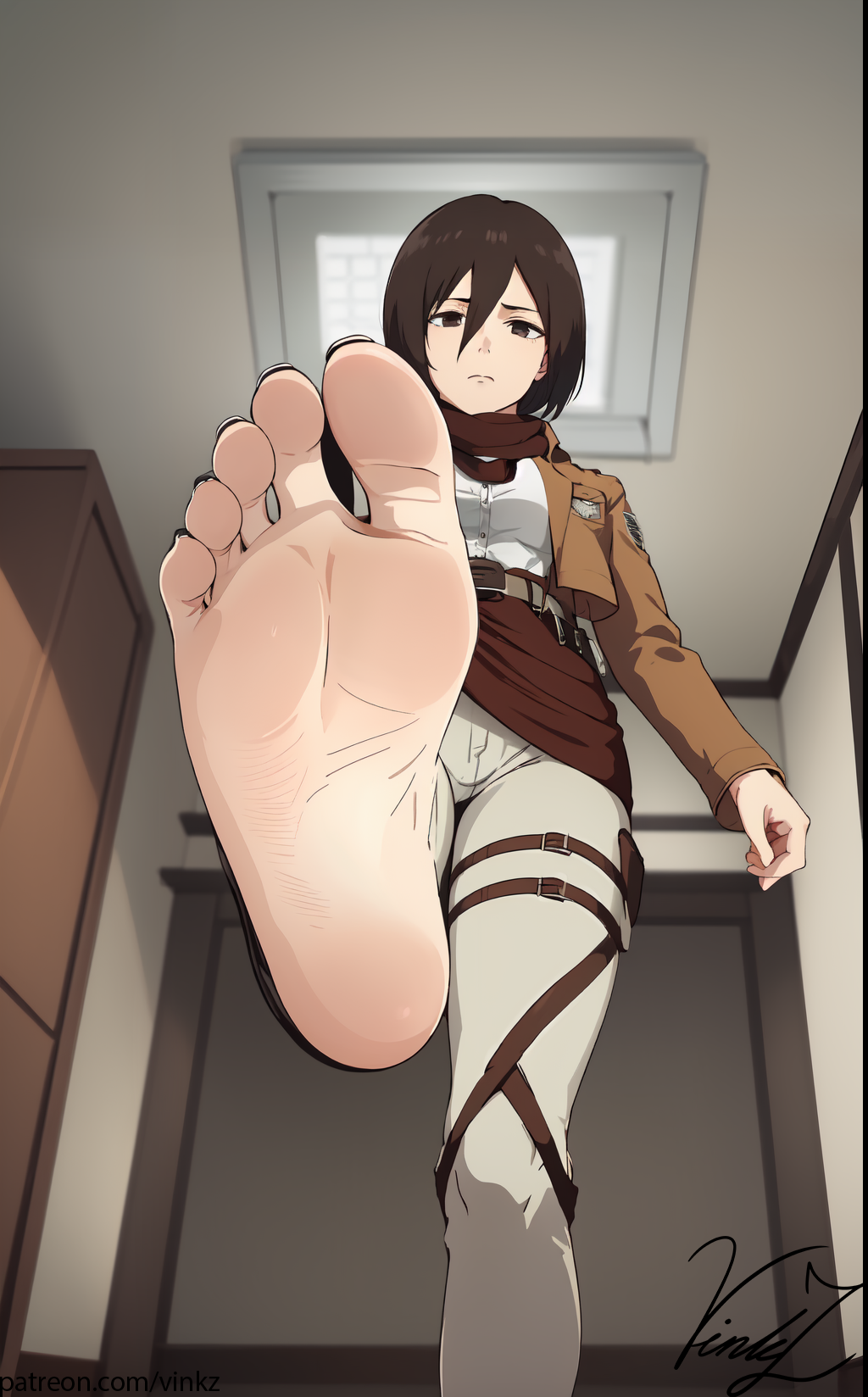 ai_generated angry attack_on_titan clothed clothing disappointed dominant dominant_female domination feet feet_focus feet_up femdom foot_fetish foot_focus leg_lift leg_up looking_at_viewer looking_down mikasa_ackerman pov pov_feet shingeki_no_kyojin sole_female soles solo solo_female solo_focus standing standing_on_one_leg tagme viewed_from_below vinkz