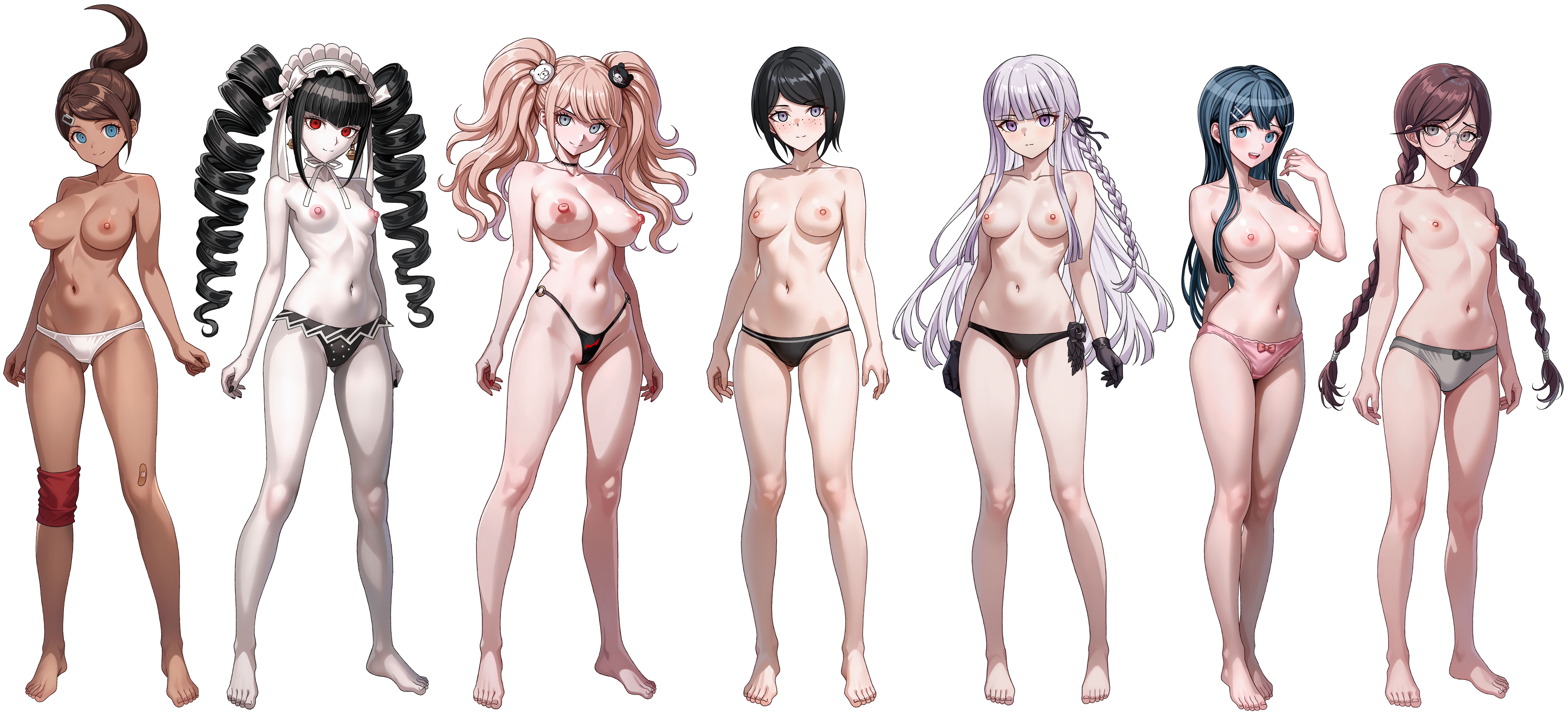 7girls, asahina aoi, celestia ludenberg, danganronpa, danganronpa (series), danganronpa: trigger happy havoc, female only, fukawa touko, junko enoshima, kirigiri kyouko, light-skinned female, maizono sayaka, mukuro ikusaba, nipples, panties, panties only, topless, topless female, vodka13