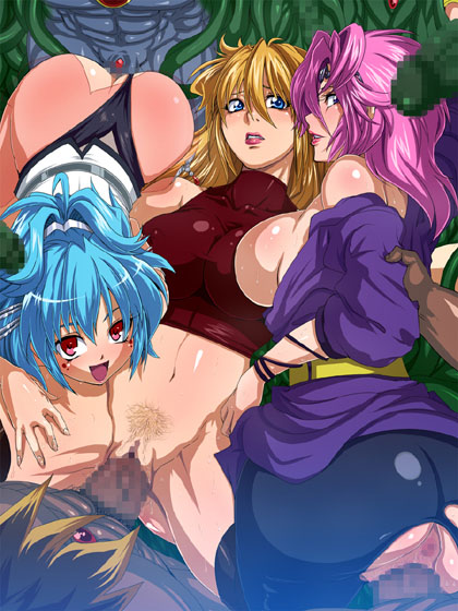 3girls :d alfimi anus ass blonde_hair blue_hair blush breasts censored excellen_browning impossible_clothes kyousuke_nanbu large_breasts lemon_browning lipstick long_hair makeup multiple_girls multiple_persona navel open_clothes open_mouth penis pink_hair pubic_hair pussy raburebo red_eyes sample smile super_robot_wars super_robot_wars_original_generation