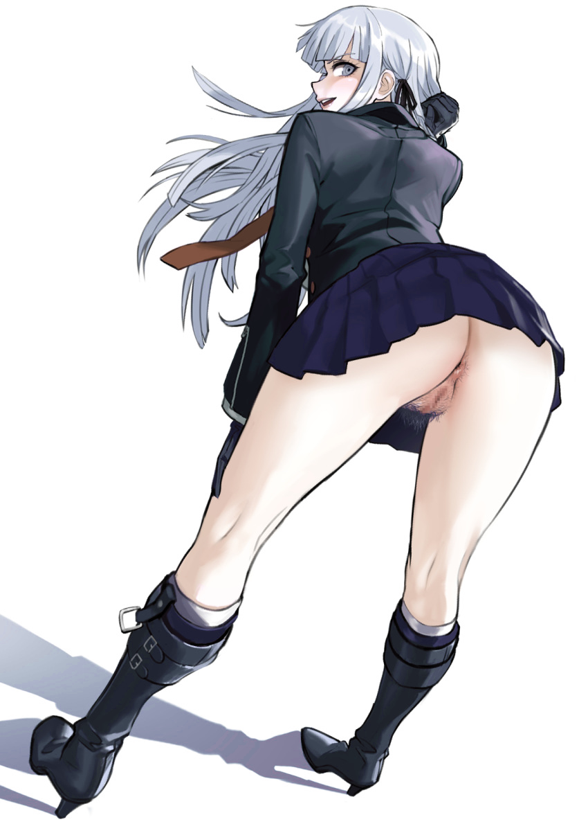 1girls akisora anal_hair ass blue_eyes blue_hair blue_kyoko boots danganronpa drlarp edit female female_only fit_female fit_legs kirigiri_kyouko long_legs presenting_hindquarters pubic_hair solo