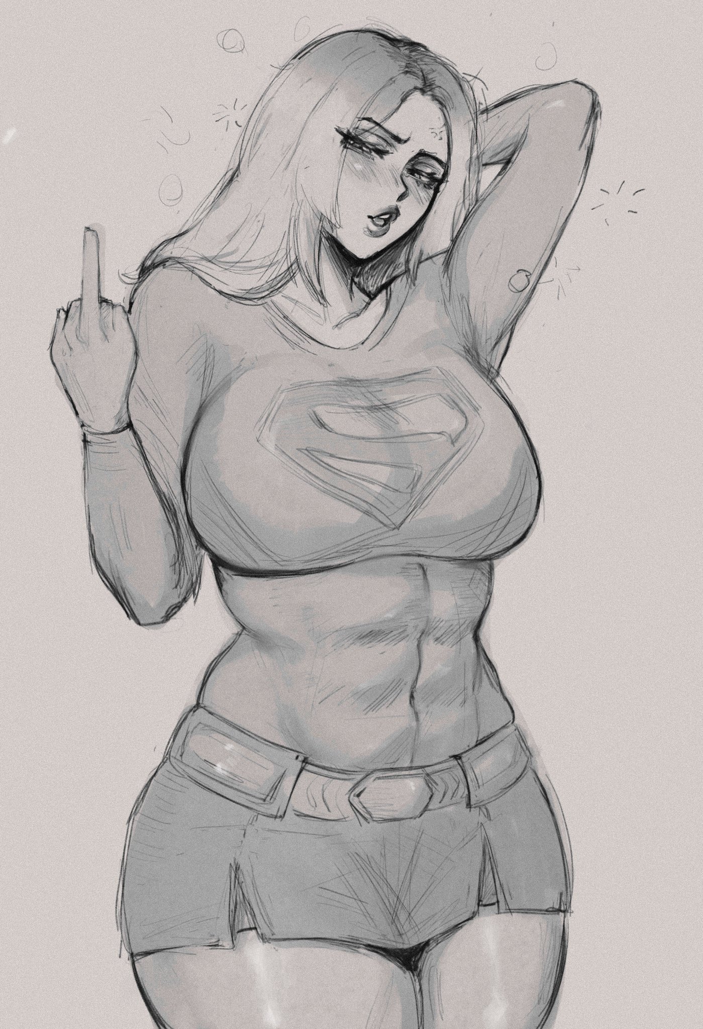 abs, blonde female, blonde hair, blush, boots, breasts, cape, clothed, clothes, clothing, curvaceous, curvaceous body, curvaceous female, curvaceous figure, curvaceous hips, curvy, curvy body, curvy female, curvy figure, curvy hips, dc, dc comics, dcu, drunk, drunk female, female, female focus, female only, mochakumo, muscular, muscular female, short skirt, skirt, supergirl, supergirl (dcu), superhero, superheroine, superman (2025), superman (series), thick thighs, thighs