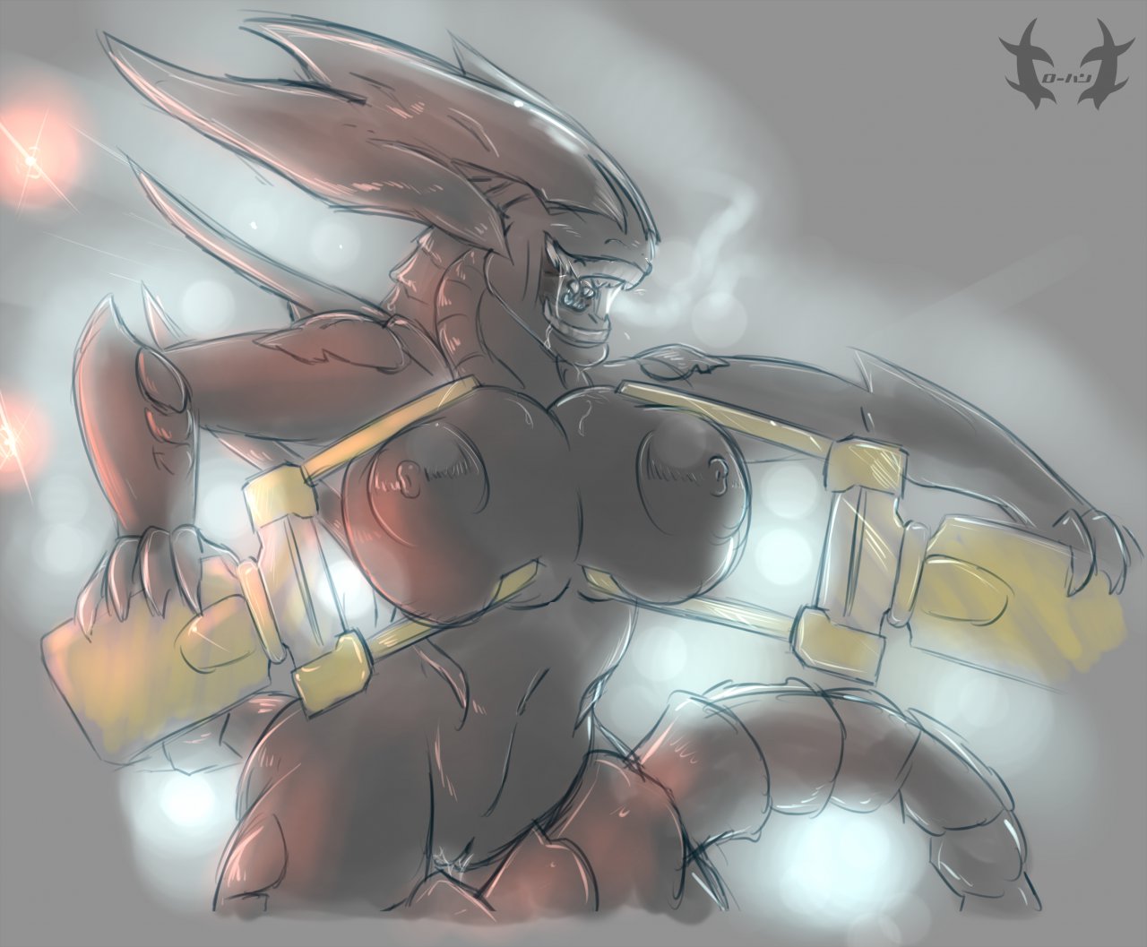 1girls, 2d, alien, alien (franchise), big breasts, breast grab, breast squeeze, breast squish, breasts, female, female only, female xenomorph, gigantic breasts, grin, grope, groping, huge breasts, inner mouth, large areolae, large breasts, nipples, nude, nudity, pussy, pussy juice, rohan scribe, smiling, solo, solo female, squeeze, teeth, vagina, wet, xenomorph, xenomorph queen