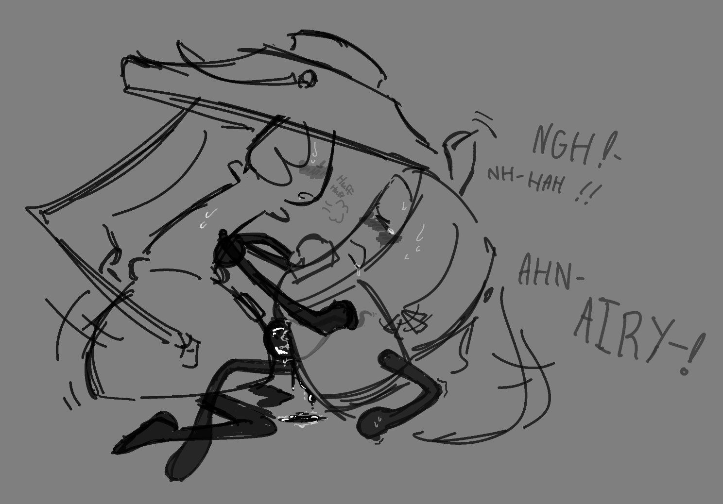 2boys, airy (hfjone), backpack (hfjone), fighooks, hfjone, liam plecak (hfjone), male, moaning, non-human, non-human only, object shows, panting, penetration, penis, sketch, tentacle penis, toony, yaoi