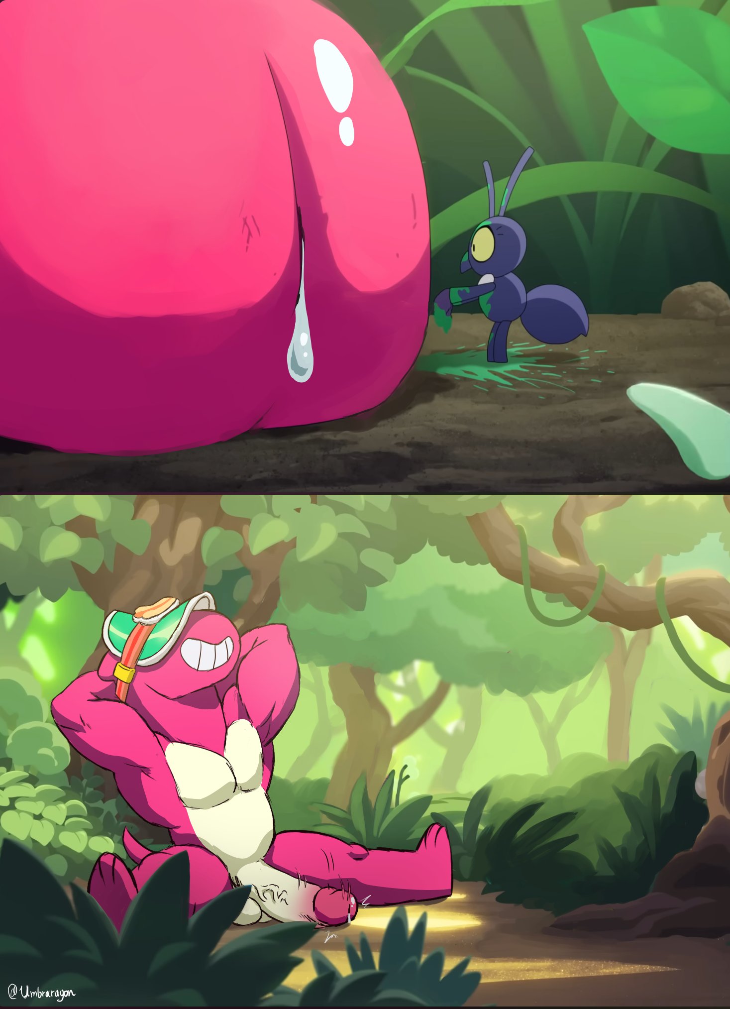 anthro, balls, big penis, brawl stars, bs23074, cuckold, cuckolding, digital media (artwork), doug (brawl stars), furry, furry male, furry only, hi res, male, male only, muscular, muscular male, penis, penis on face, precum, public nudity, trunk (brawl stars)