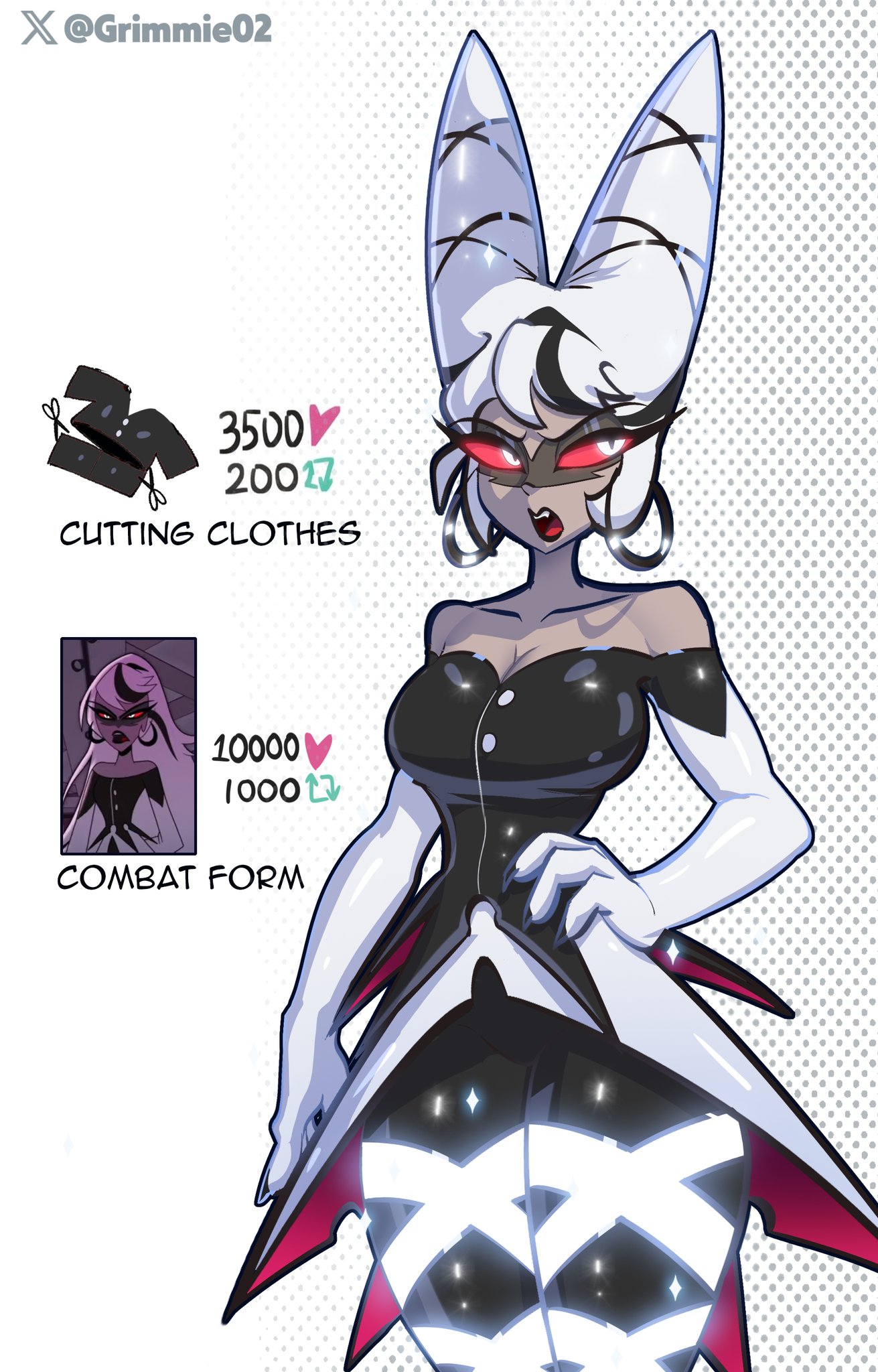 1girls, bare shoulders, big breasts, breasts, carmilla carmine, clothed, clothing, color, demon, demon girl, female, female focus, female only, grimmie02, hazbin hotel, hi res, jewelry, large breasts, long hair, looking at viewer, red eyes, solo, solo female, tagme, thick thighs, vivienne medrano, white hair