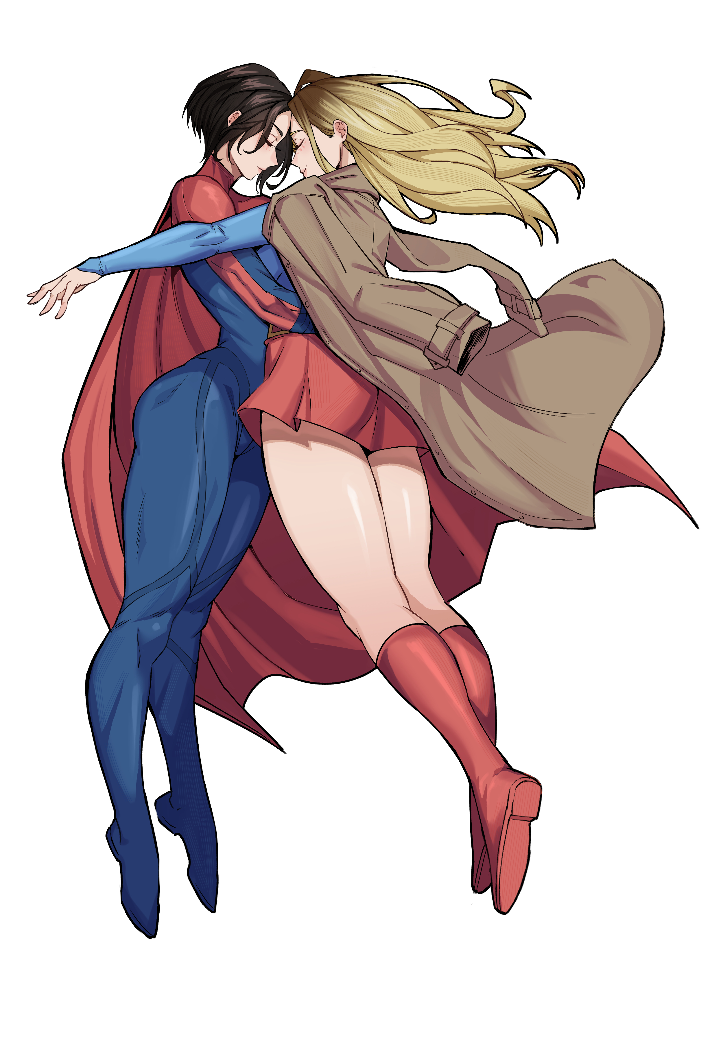 2girls, alien, alien girl, athletic female, big breasts, black hair, blonde female, blonde hair, blue eyes, breasts, cape, coat, curvaceous, curvaceous body, curvaceous female, curvaceous figure, curvaceous hips, curvy, curvy body, curvy female, curvy figure, curvy hips, dc, dc comics, dc extended universe, dceu, dcu, drink, dual persona, female, female focus, female only, fully clothed, large breasts, lesbian, medium hair, mg991998, milly alcock, miniskirt, multiple females, multiple girls, short hair, short skirt, skirt, supergirl, supergirl (dcu), supergirl (sasha calle), superheroine, superman (2025), superman (series), the flash (2023), the flash (series), thick thighs, thighs, thight clothing, tight clothing, trenchcoat