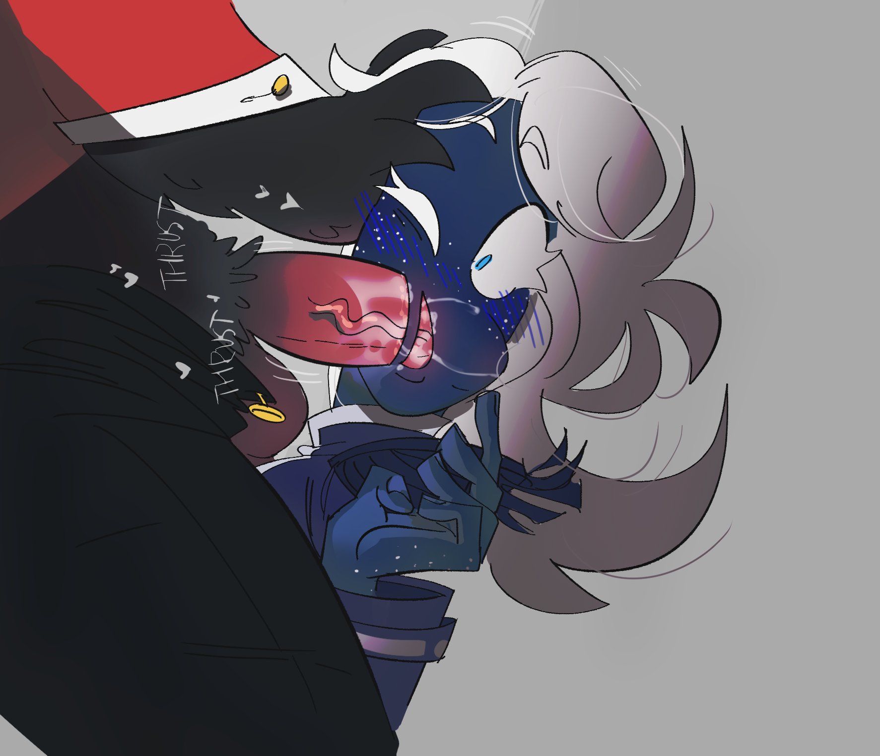 2boys, almspice, blowjob, blue body, blue skin, blush, darkner, deltarune, gay, male, male only, oral, oral penetration, oral sex, penis, presenting, presenting penis, rouxls kaard, swatchling (deltarune), twink, undertale (series), white hair