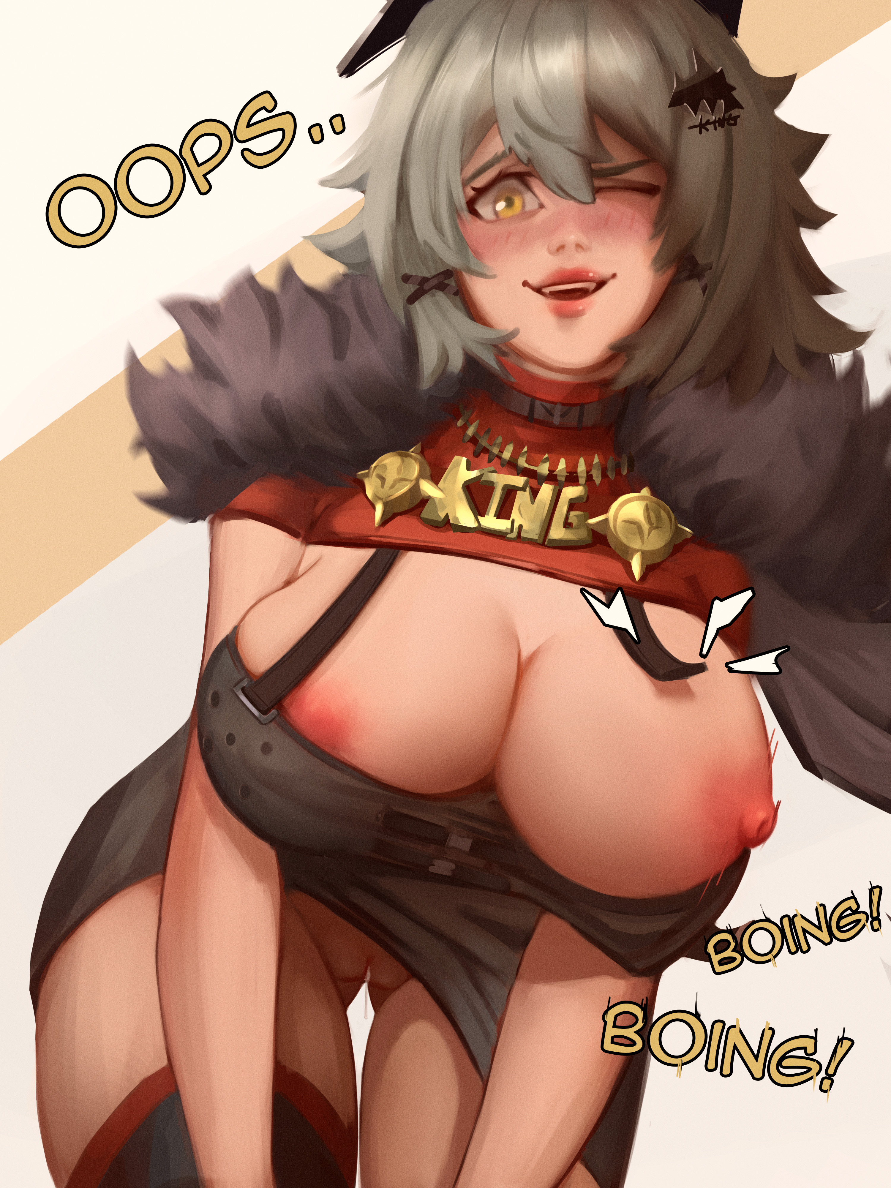 1girls, alternate version at source, alternate version available, ass visible through thighs, big areola, big breasts, big nipples, big thighs, breast overflow, breasts, breasts out, busty, busty female, caesar king, caesar king (zenless zone zero), cartoon artstyle, fanart, female, hiatsz, hoyoverse, huge breasts, large breasts, one breast out, overflowing breasts, perky breasts, perky nipples, pinup, pussy, pussy juice, pussy juice string, pussy juice trail, pussy lips, pussy peek, shirt down, shirt open, thick legs, thick thighs, thigh gap, thunder thighs, thunderthighs, vaginal fluids, vaginal juices, wardrobe malfunction, wet pussy, wink, zenless zone zero