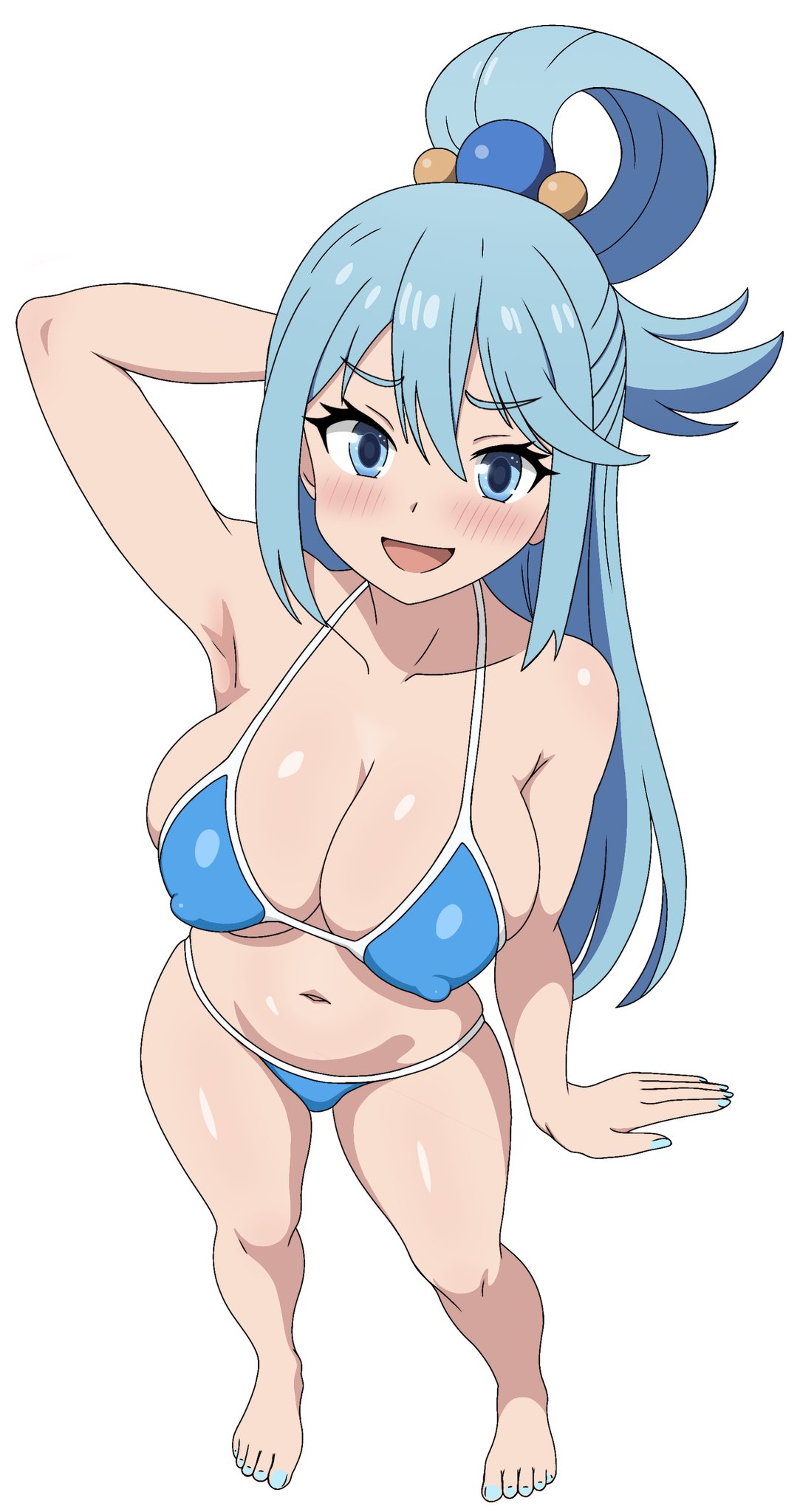 aqua (konosuba), ass, big ass, big breasts, big butt, big thighs, big titties, blue hair, blush, breasts, curvaceous, curvaceous female, curvaceous figure, curvy, curvy figure, curvy hips, female, female focus, female only, frixtied, kono subarashii sekai ni shukufuku wo!, long hair, nipples covered, nipples visible through clothing