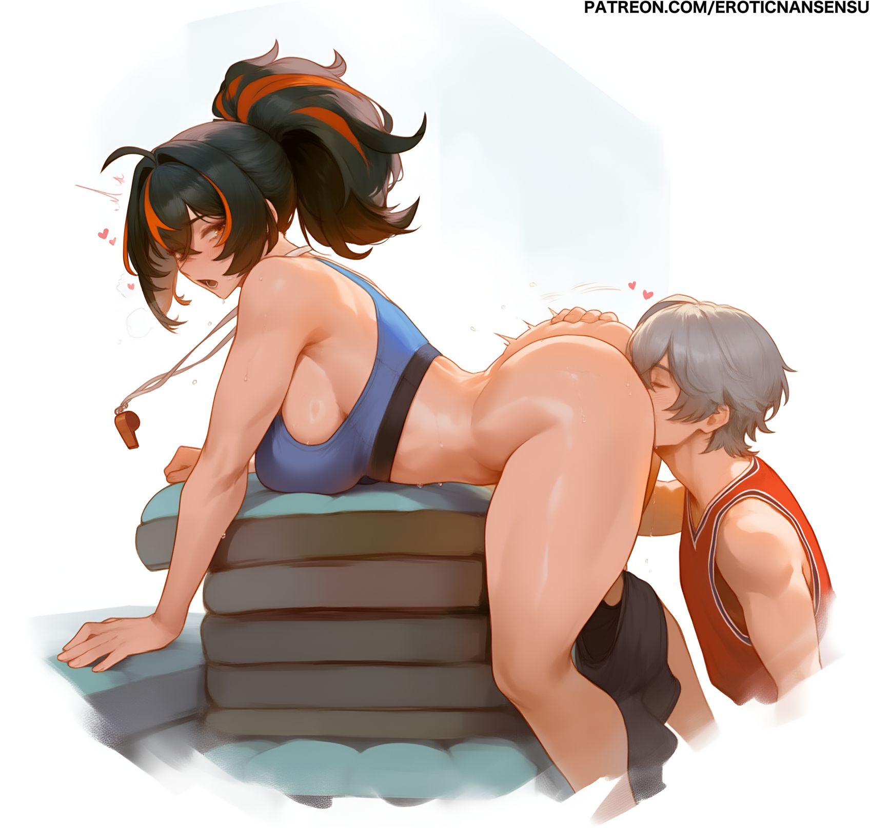 1boy, 1girls, 2025, 2d, 2d (artwork), ai assisted, ai generated, artist name, ass, breasts, cleavage, color, cunnilingus, erotic nansensu, female, large breasts, light skin, light-skinned female, male, patreon, patreon username, thick thighs, thighs, watermark, wide hips, wise (zenless zone zero), zenless zone zero, zhu yuan