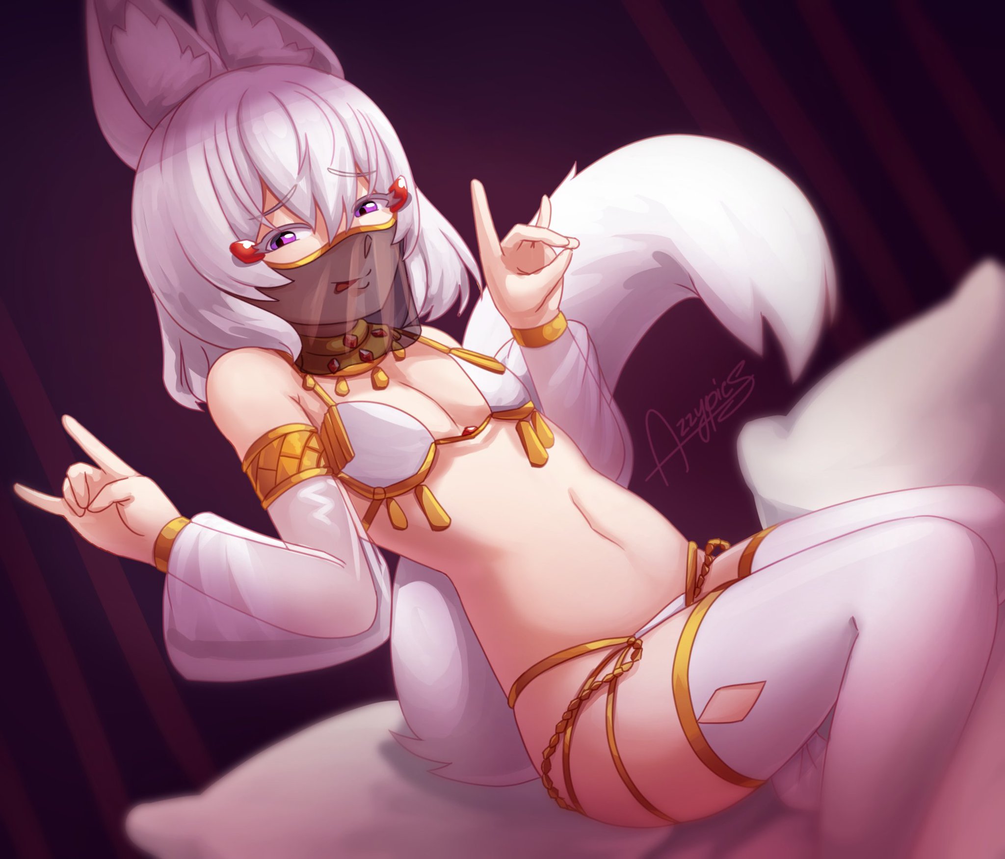 female, fox ears, fox girl, fox tail, harem outfit, phase connect, tagme, tenma maemi, virtual youtuber, white hair