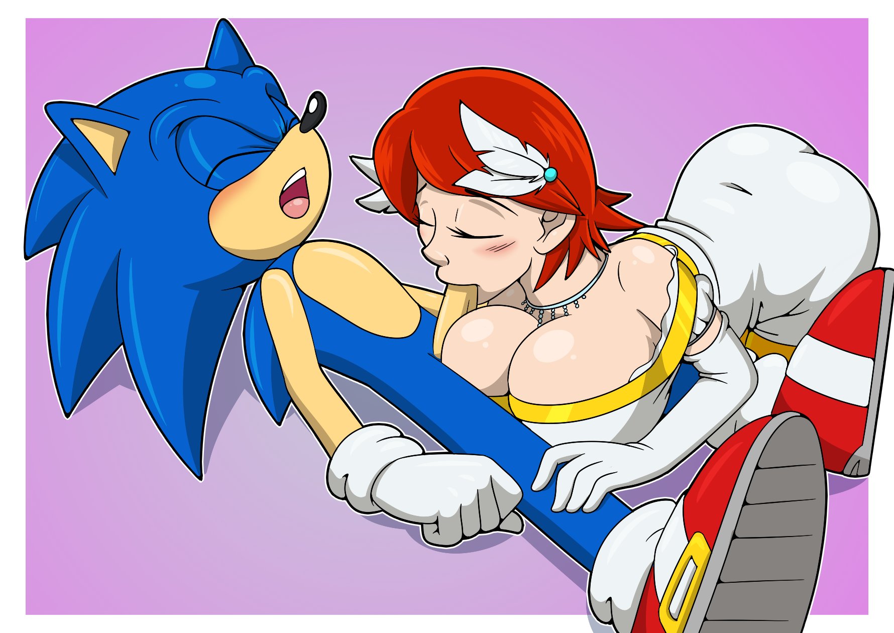 1boy, 1girls, anthro, bent over, big breasts, blowjob, blue body, blue fur, blush, breasts, closed eyes, cock, dick, dress, fellatio, female, female human/male anthro, footwear, handwear, handwear and footwear only, hedgehog, human, interspecies, laying down, male, male anthro/female human, moaning, necklace, open mouth, oral, penis, princess elise, red hair, red shoes, sega, sex, sonic (series), sonic 2006, sonic the hedgehog, sonic the hedgehog (series), sonicguru, straight, white dress, white gloves