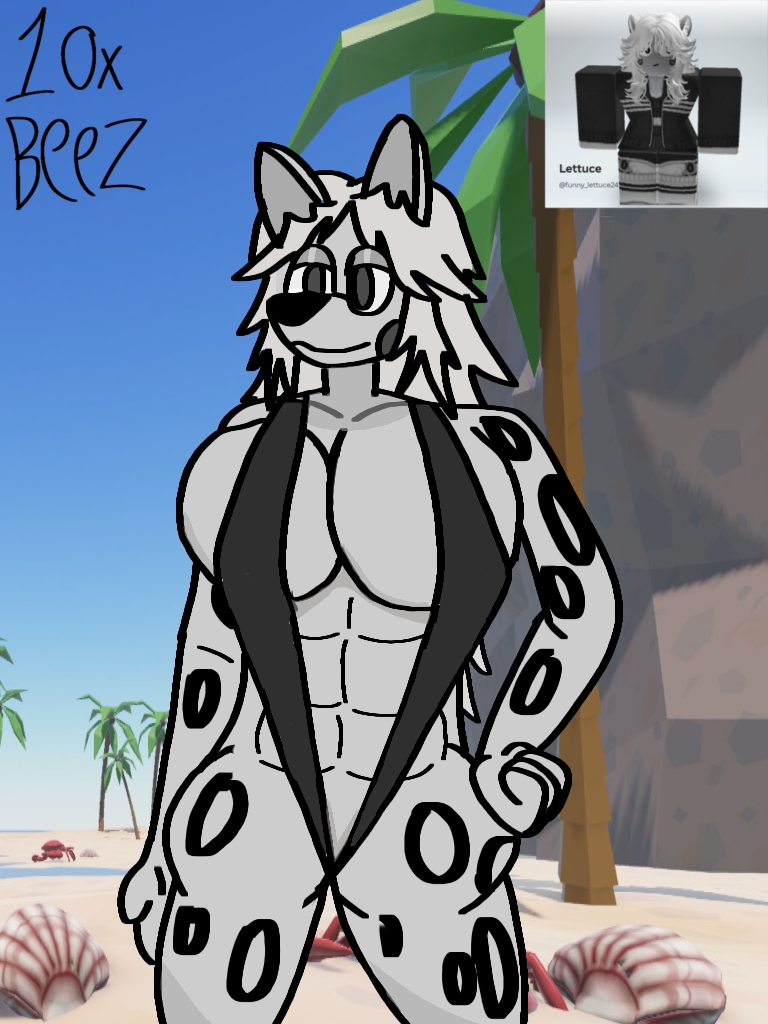 10000_bees 1girls artist_signature beach big_ass big_breasts big_butt commission low_quality roblox roblox_avatar robloxian simple snow_leopard v-string