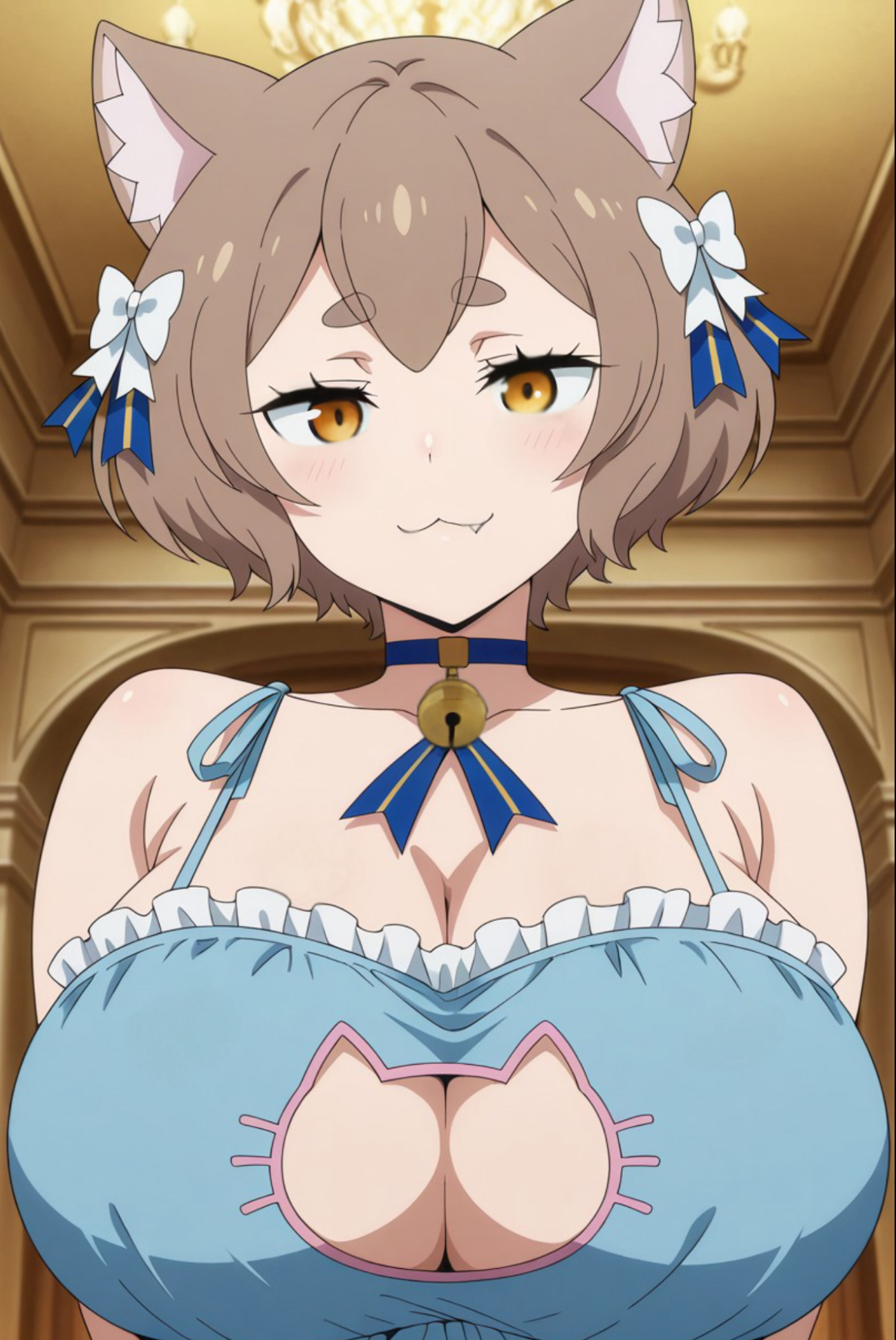 :3, 1girls, ai assisted, ai generated, animal ears, anthro, anthro female, anthro focus, anthro only, baby blue clothing, black pupils, blue bra, blue choker, blue lingerie, blush, blush lines, blushing at viewer, blushing female, boobs, boobs close up, boobs close-up, boobs closeup, boobs focus, breasts, breasts close up, breasts close-up, breasts closeup, breasts focus, brown hair, cat bell, cat ears, cat girl, cat lingerie, catgirl, choker, civitai, cleavage, cleavage cutout, cleavage focus, cleavage window, close up, close up breasts, close up face, close up view, close-up, closeup, closeup view, clothed, clothed anthro, clothed female, coloredbin ai, coloredbin.ai, cute fang, ear tuft, face close up, face close-up, face closeup, face focus, felix argyle, female, female anthro, female felix, female focus, female only, frilled bra, frilled top, frilly lingerie, front view, front view focus, fully clothed, fully clothed anthro, fully clothed female, genderswap, genderswap (mtf), hair bows, hair ornament, huge boobs, huge breasts, indoors, inside, large boobs, large breasts, large tits, light blush, light skin, light-skinned female, lingerie bra, looking at viewer, low angle, low angle view, massive boobs, massive breasts, massive tits, plump boobs, plump breasts, plump tits, re:zero kara hajimeru isekai seikatsu, rule 63, short hair, single fang, smiling, smiling at viewer, solo, solo anthro, solo female, solo focus, thick eyebrows, upper body, upper body focus, upper body only, visible boobs, visible breasts, visible tits, white skin, white skinned female, white-skinned female, yellow eyes